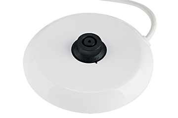 Biała podstawa czajnika z czarną górą. Białe tło.