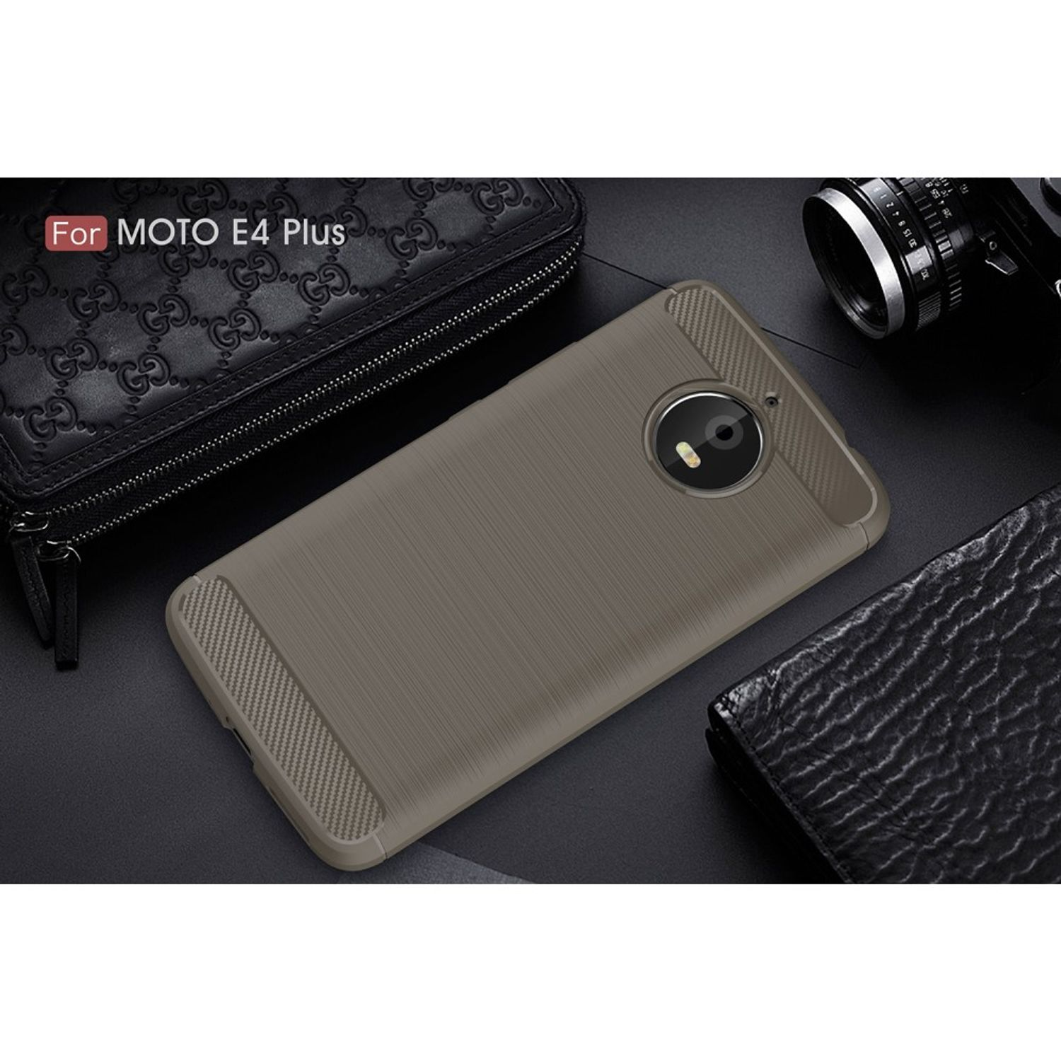 Backcover, E4 Grau Optik, Plus, Moto DESIGN KÖNIG Motorola, Handyhülle Carbon