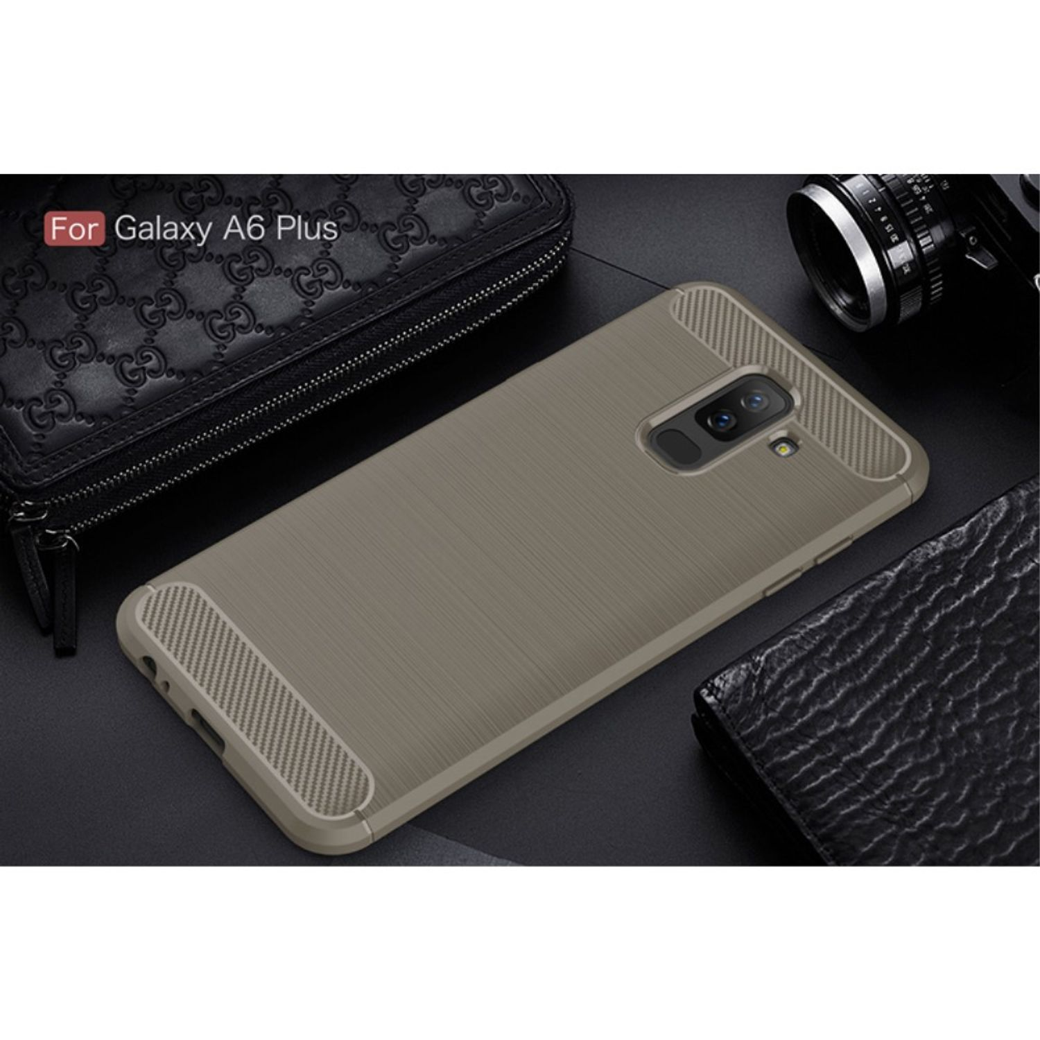 (2018), KÖNIG A6 Carbon Backcover, Handyhülle Samsung, Optik, Grau DESIGN Plus Galaxy
