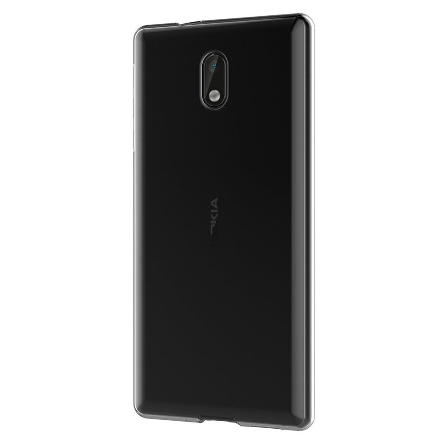 Schwarzes Telefon mit Kamera. Rückansicht. Weißer Hintergrund.