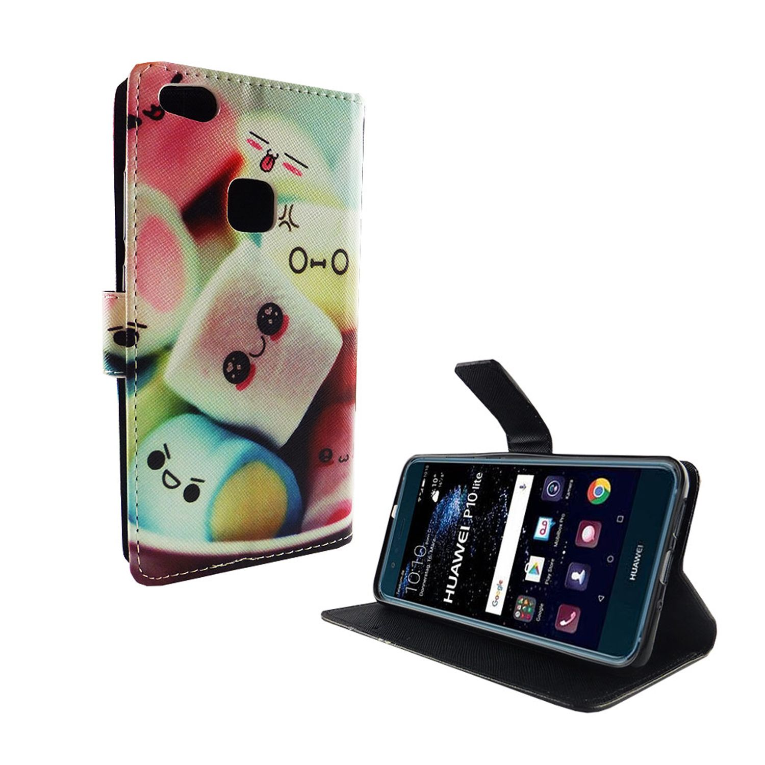 Telefon und eine Handyhülle. Die Hülle hat ein Marshmallow-Design.