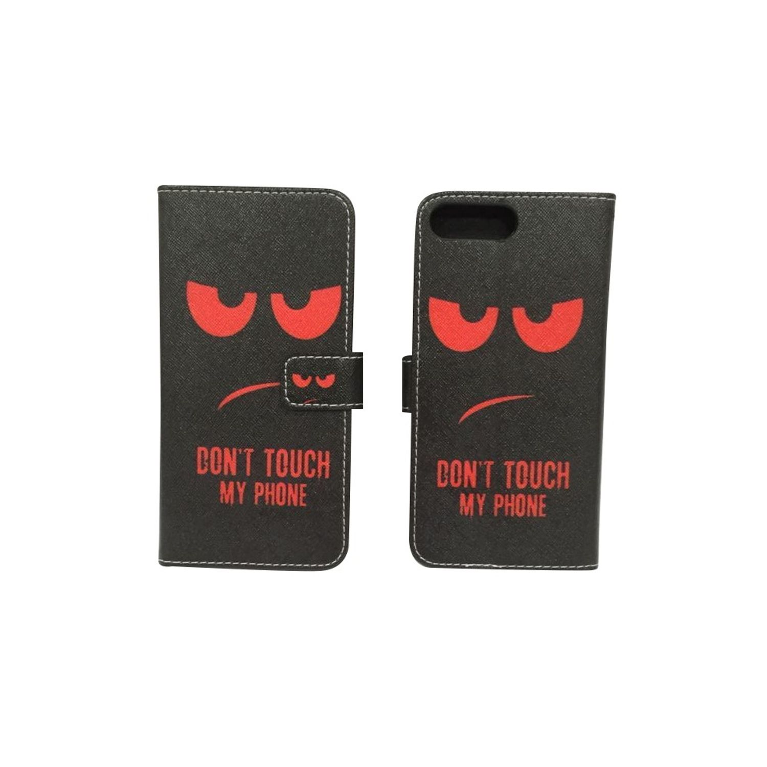 Schwarze Handyhülle mit wütendem Gesichtsdesign mit der Aufschrift "DON'T TOUCH MY PHONE".