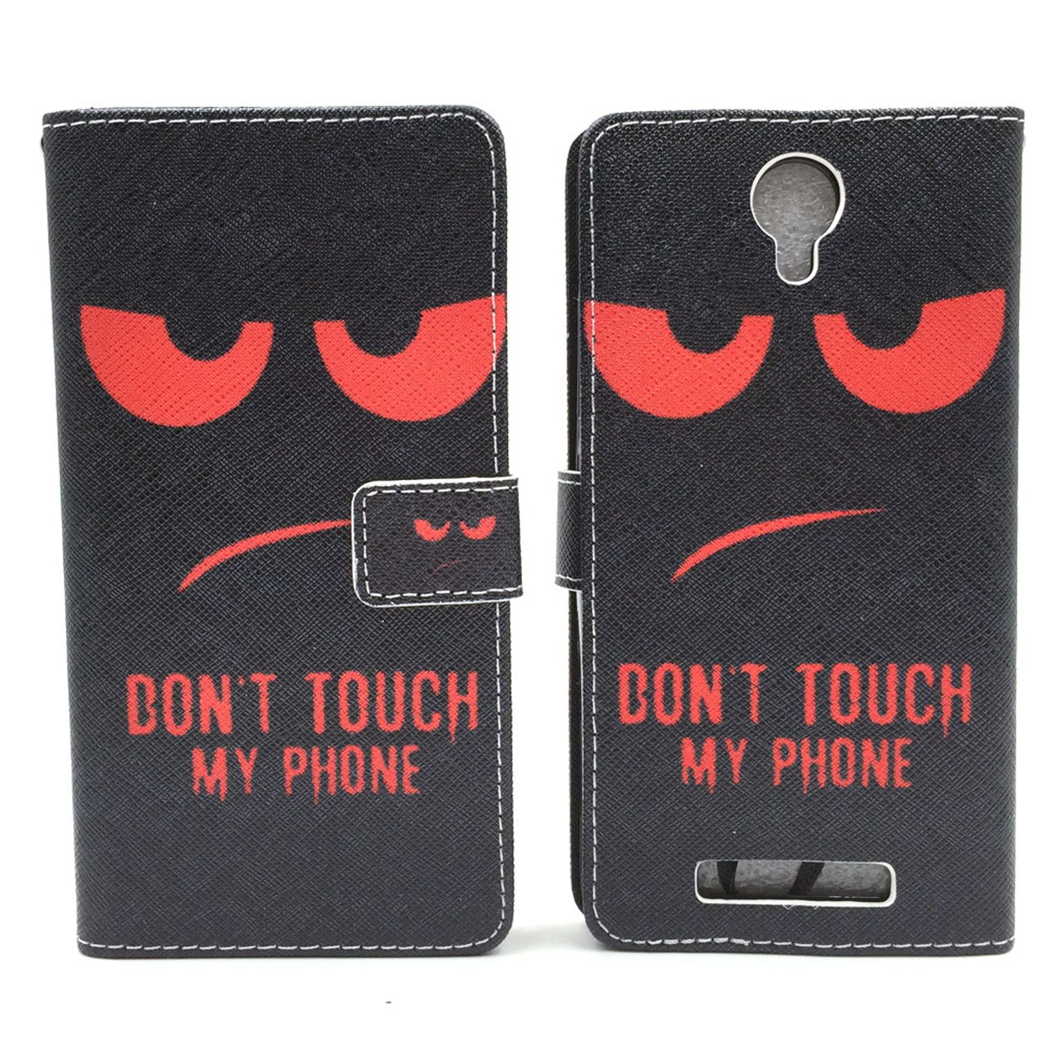 Schwarze Handyhülle mit rotem, wütendem Gesicht und dem Text 'DON'T TOUCH MY PHONE'.
