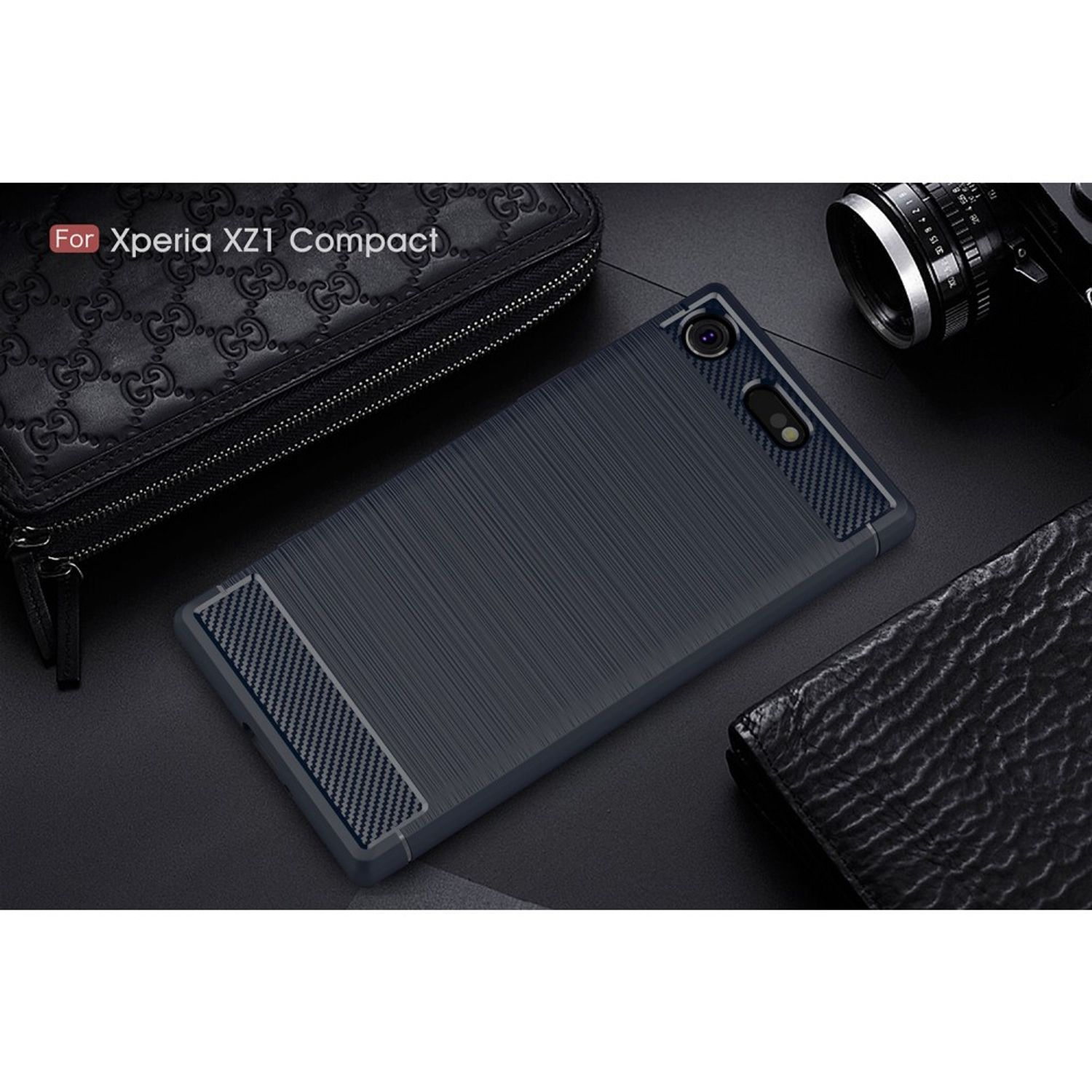 Handyhülle KÖNIG Sony, XZ1 Backcover, DESIGN Carbon Blau Optik, Xperia Mini,