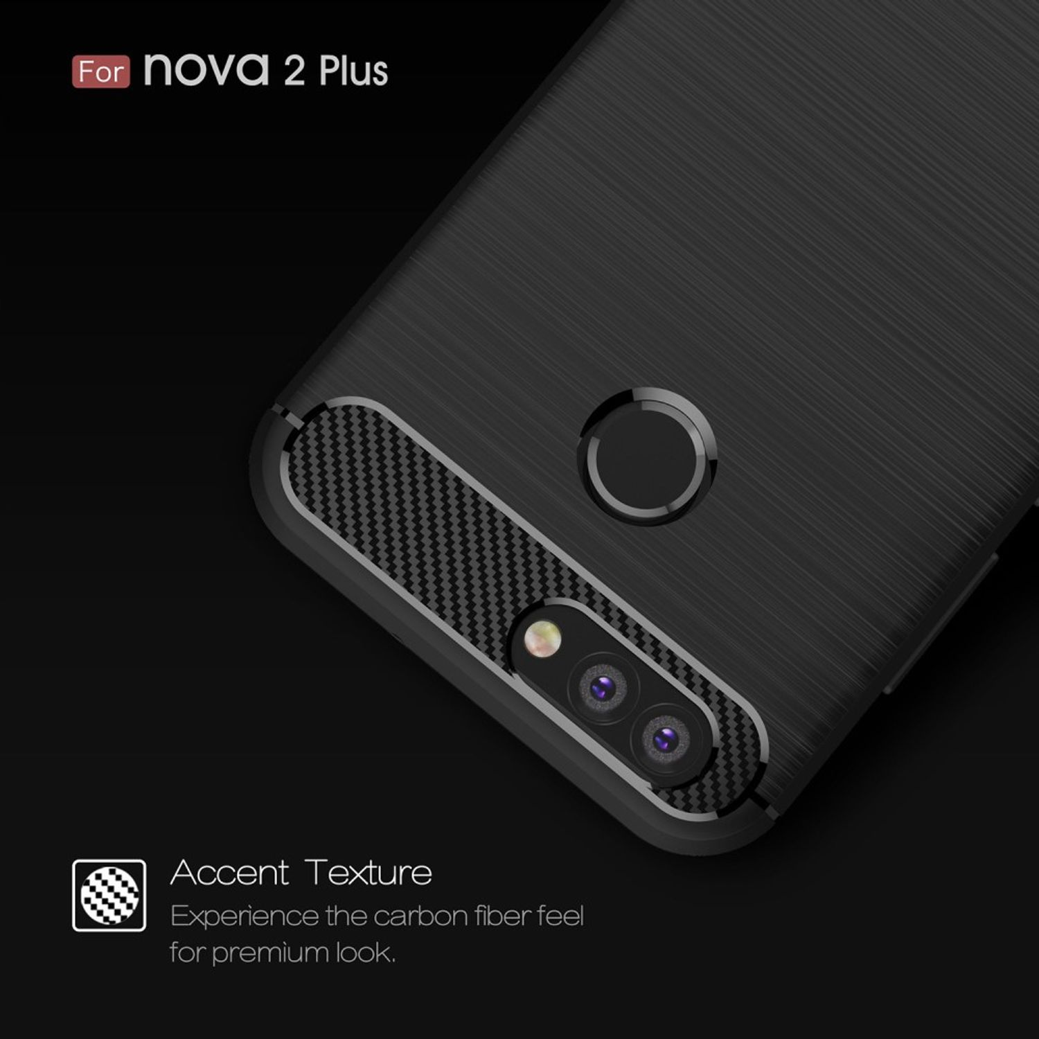 KÖNIG Huawei, Optik, Handyhülle Plus, Schwarz Carbon Nova DESIGN Backcover, 2