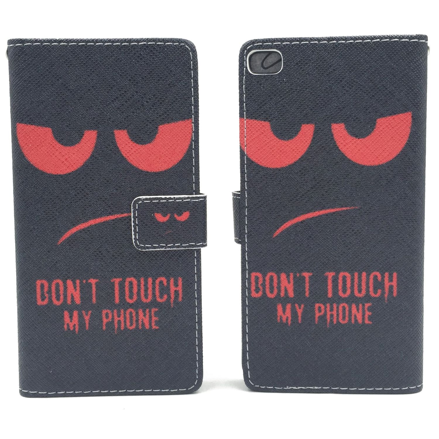 Handyhülle mit einem roten, wütenden Gesicht und dem Text 'DON'T TOUCH MY PHONE'.