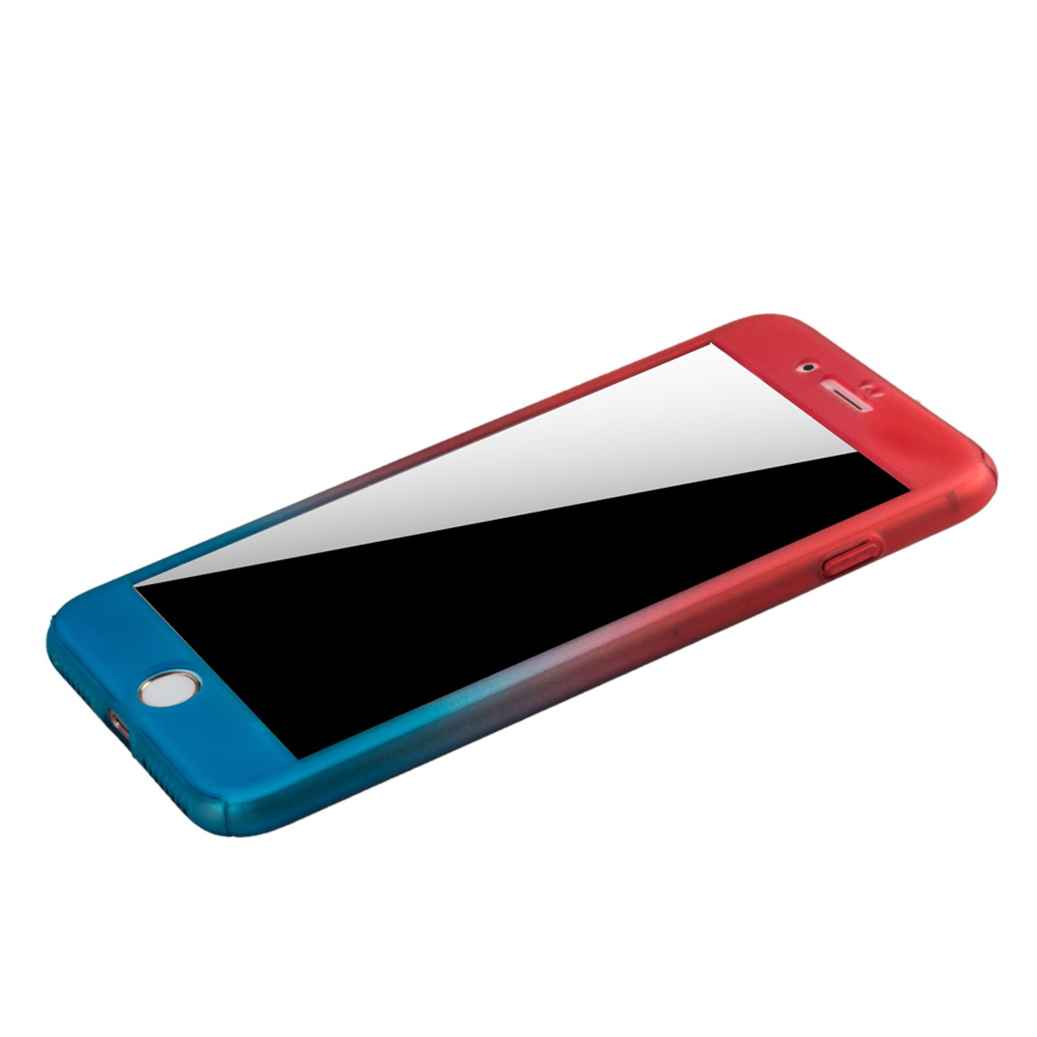 Handyhülle mit Farbverlauf in Rot, Blau und Weiß. Das Telefon ist darin.