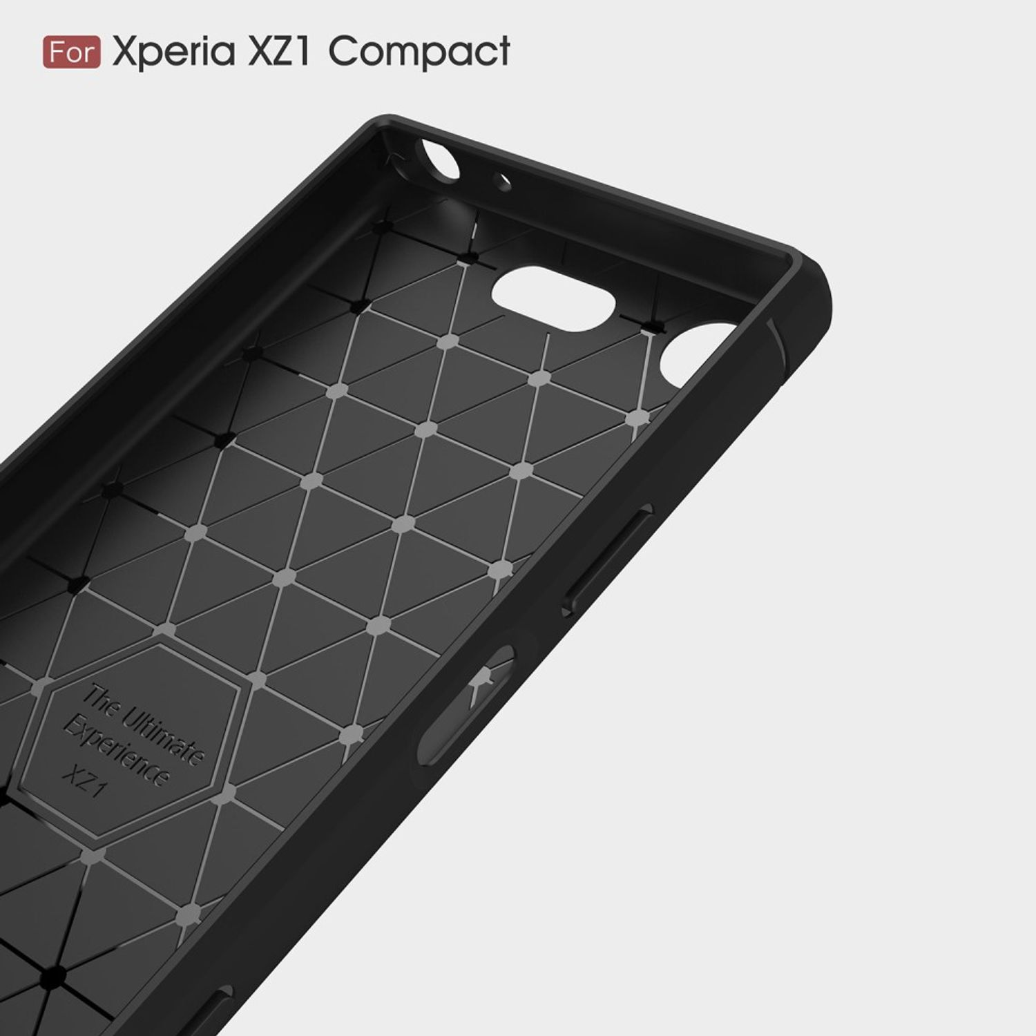Schwarze Handyhülle mit geometrischem Muster. Für Xperia XZ1 Compact. Die Hülle ist offen.