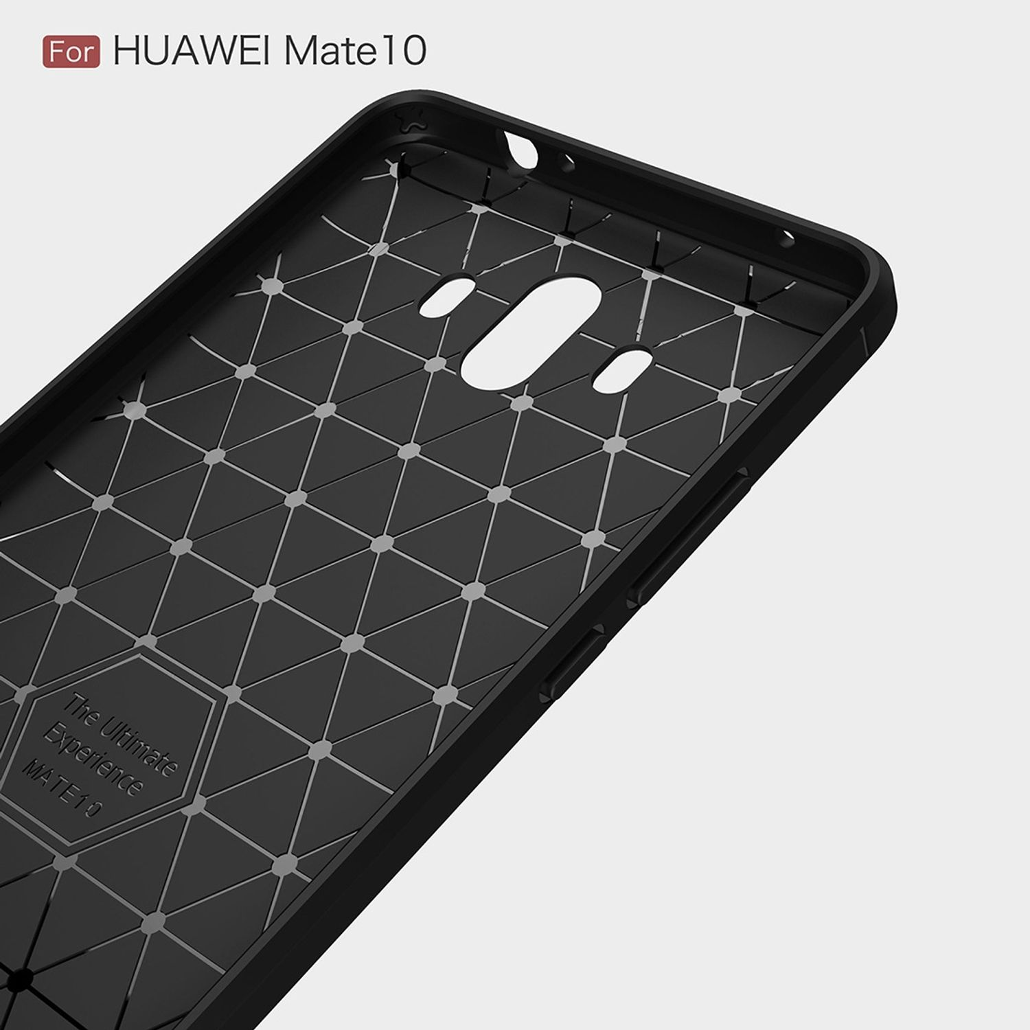 Schwarze Handyhülle mit geometrischem Muster. Text: Für Huawei Mate10.