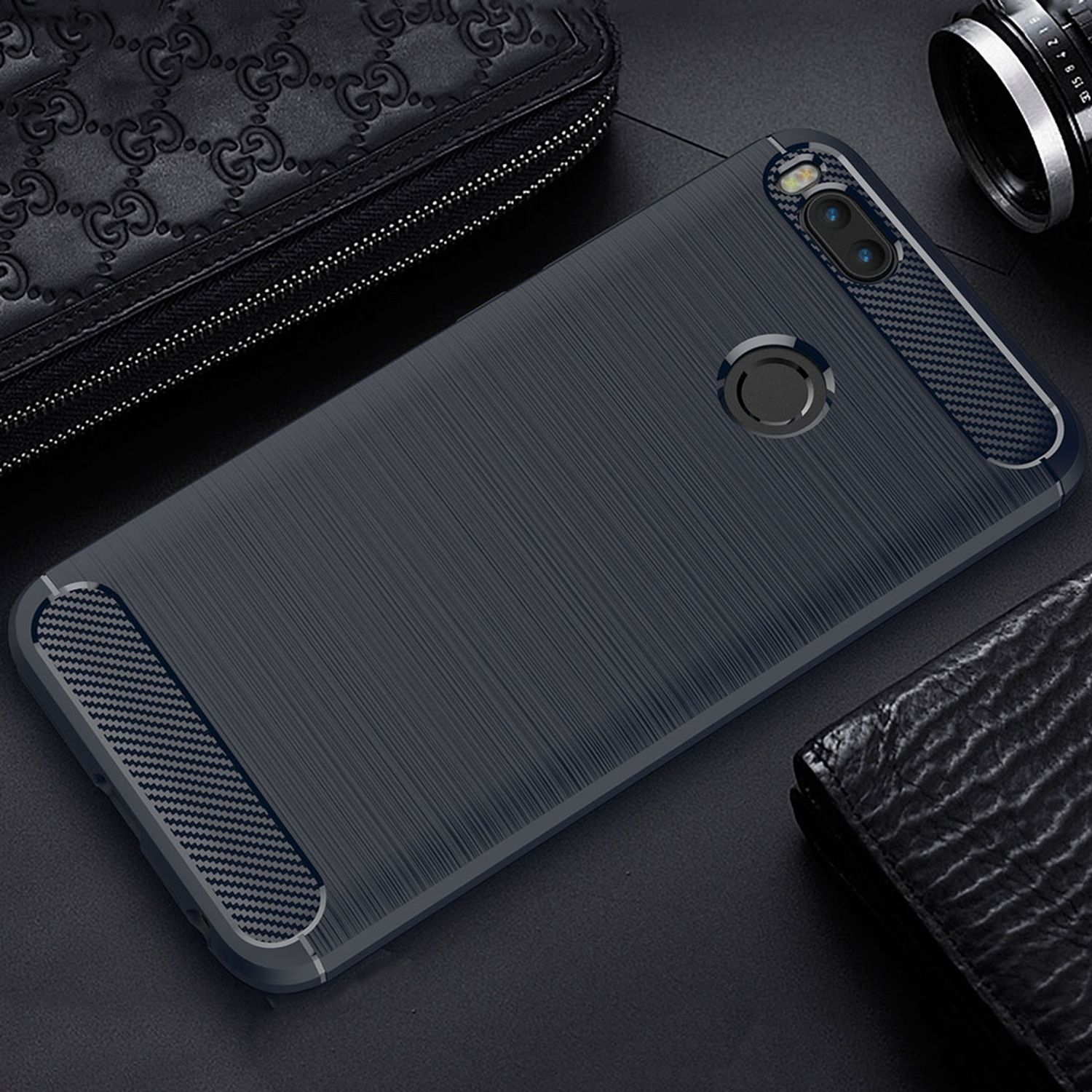 KÖNIG DESIGN Handyhülle Carbon Optik, 5X, Blau Xiaomi, Backcover, Mi