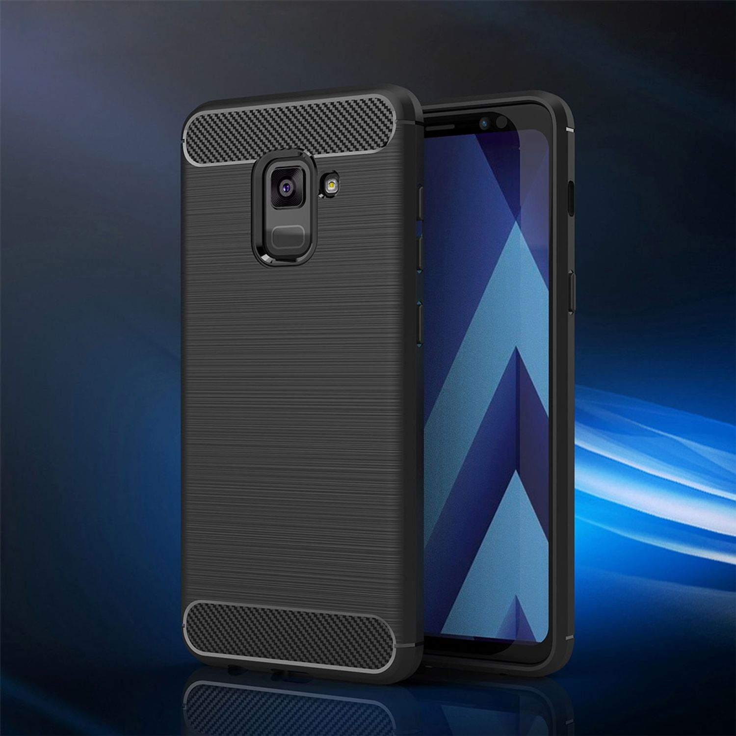 Blau Backcover, Handyhülle Optik, KÖNIG Galaxy Samsung, (2018), DESIGN Plus A8 Carbon