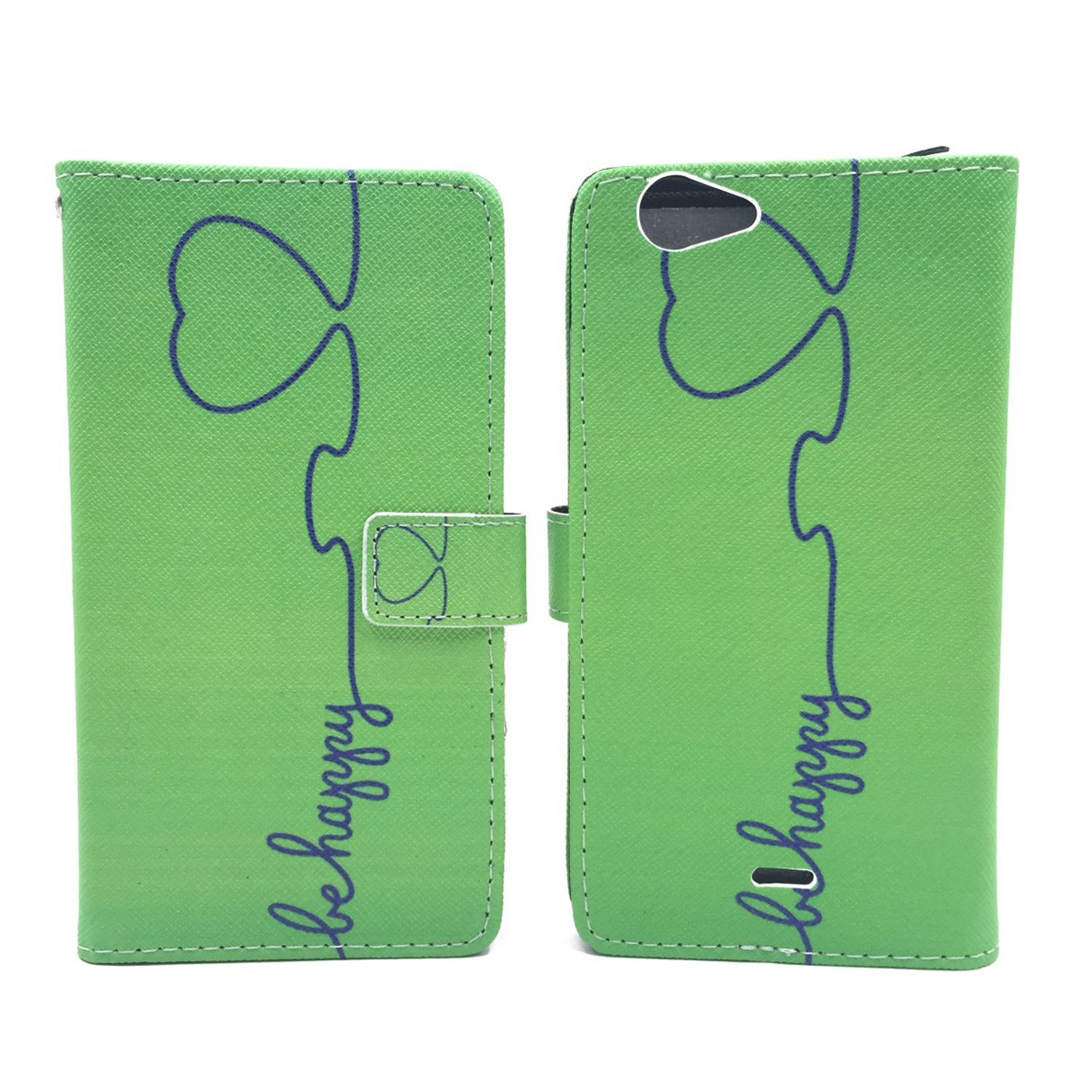 Grüne Handyhülle mit dem Schriftzug "be happy".