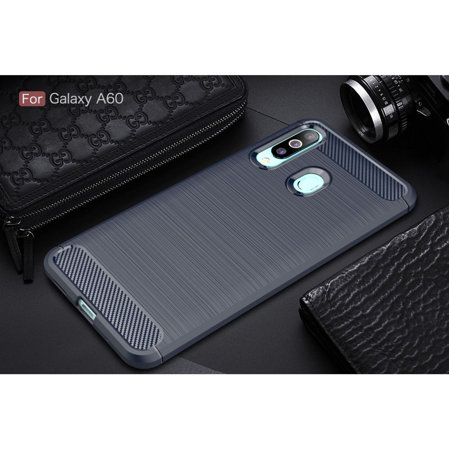 KÖNIG DESIGN Blau Samsung, Backcover, A60, Galaxy Carbon Optik, Handyhülle