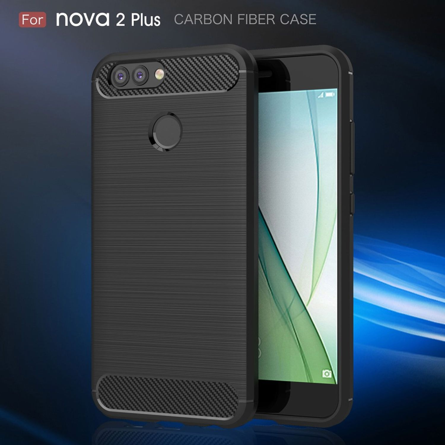 Schwarz Carbon 2 Backcover, DESIGN Handyhülle Huawei, Nova Optik, KÖNIG Plus,