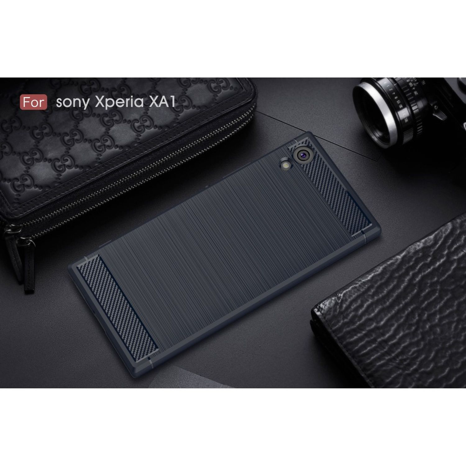 Xperia Carbon KÖNIG DESIGN Sony, Handyhülle XA1, Backcover, Optik, Blau
