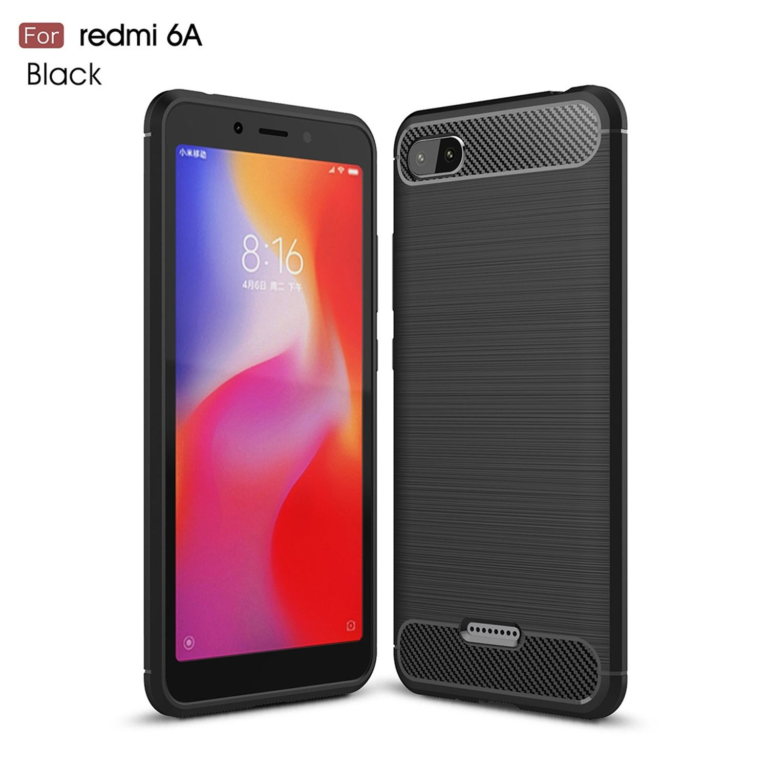 Redmi Xiaomi, Backcover, Schwarz Optik, 6A, Handyhülle DESIGN KÖNIG Carbon