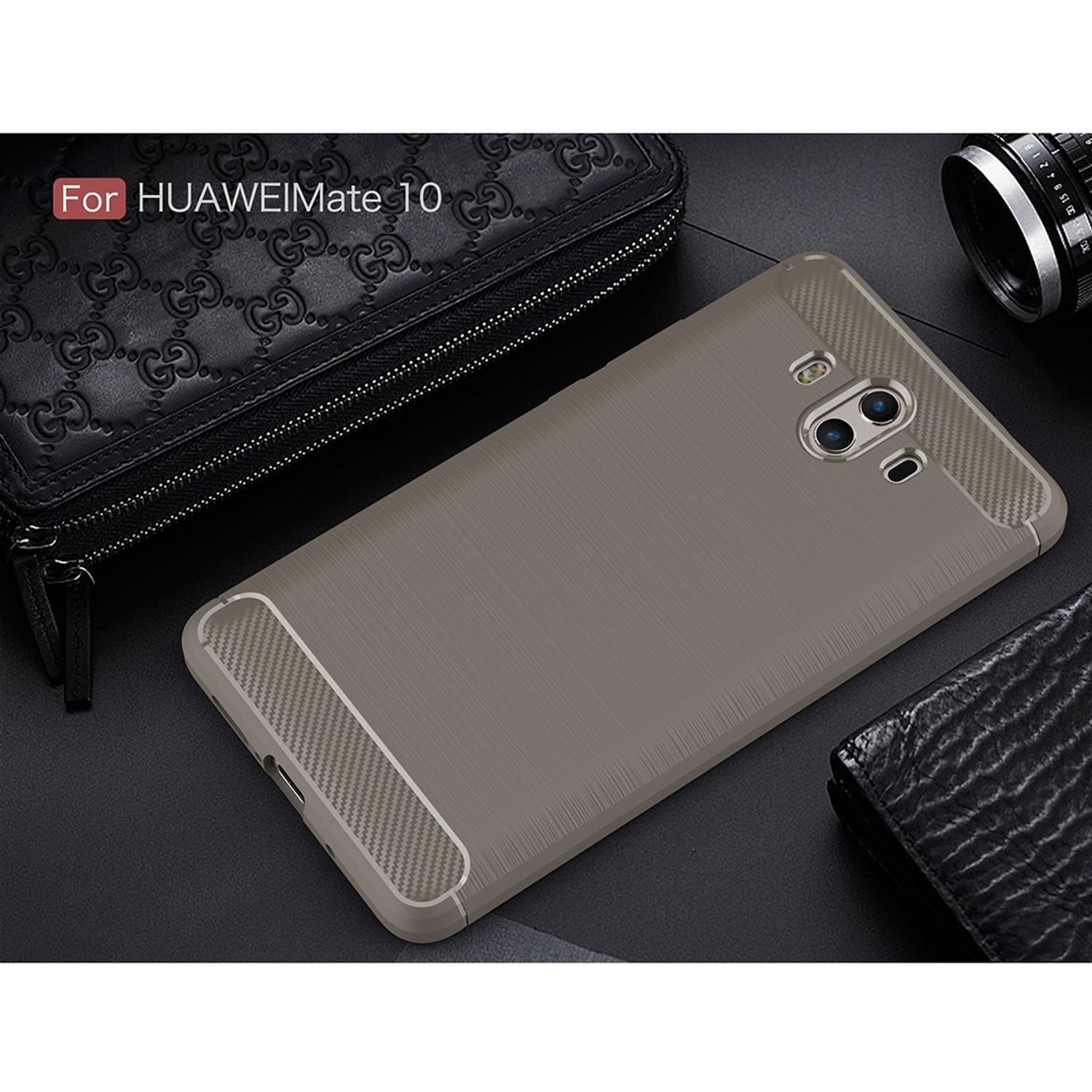 Handyhülle auf Tisch mit Geldbörse und Kamera, für HUAWEI Mate 10.