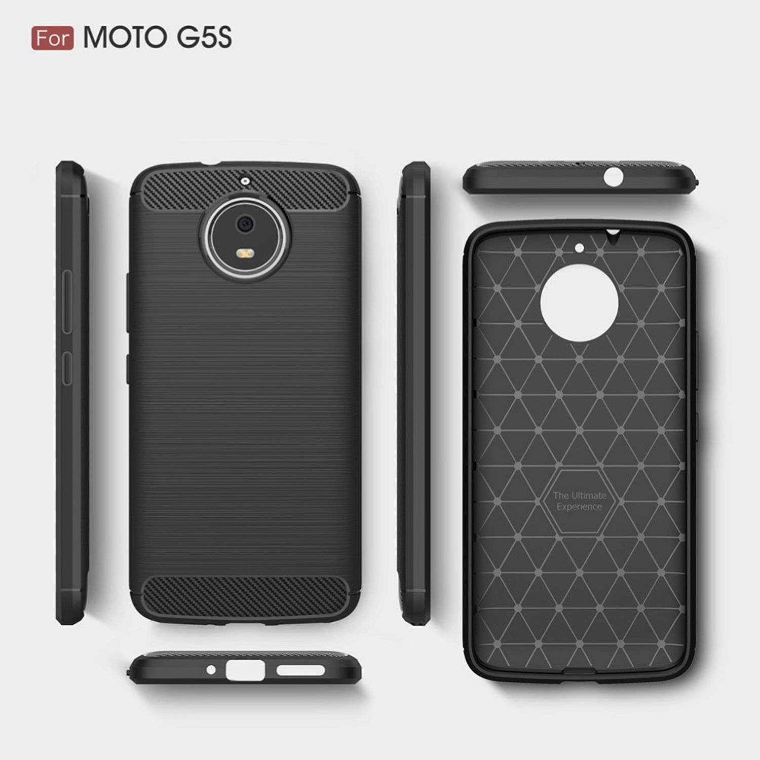 KÖNIG DESIGN Backcover, Moto Motorola, Optik, G5S, Handyhülle Carbon Schwarz