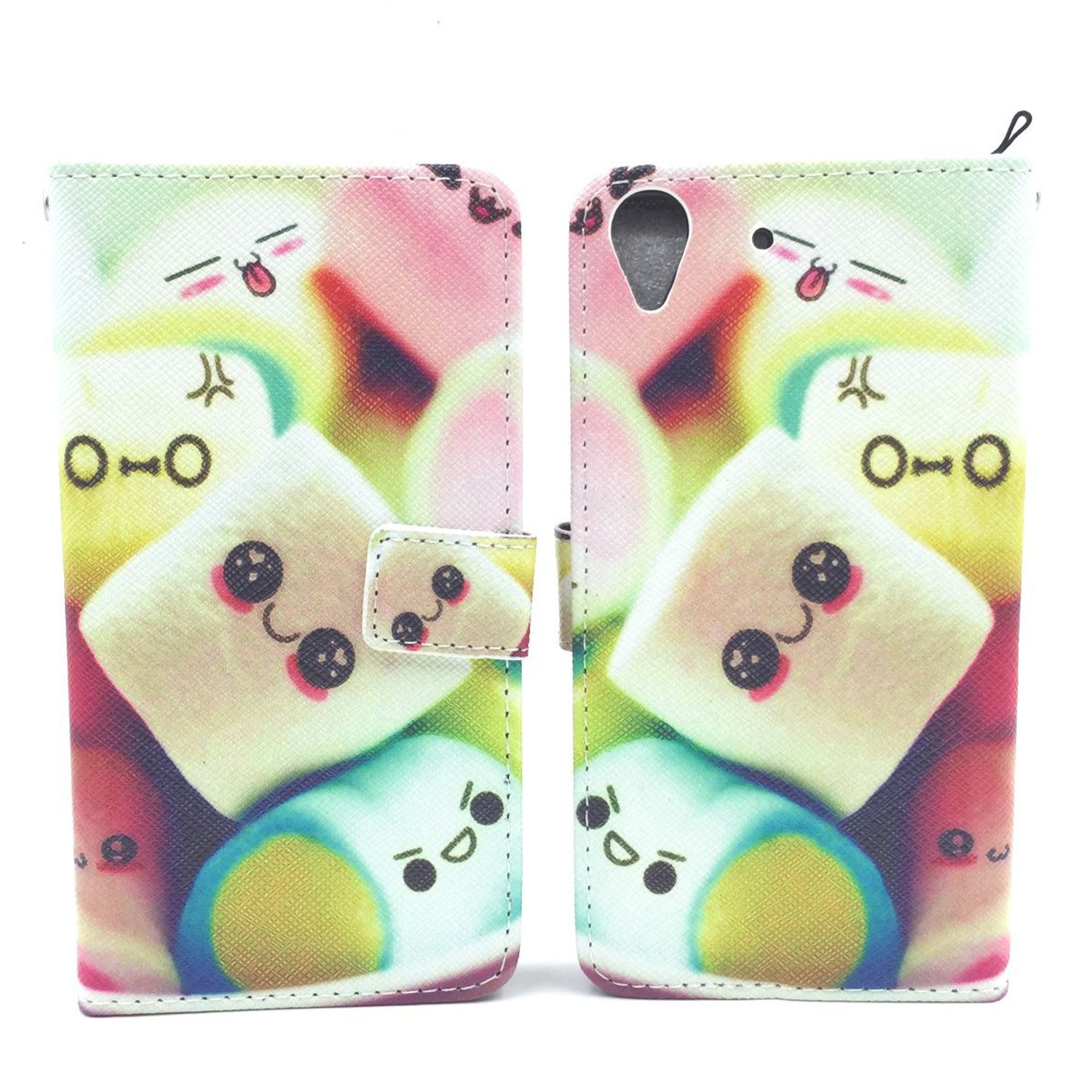 Handyhülle mit Marshmallow-Design, offen mit Marshmallow-Figuren darauf.