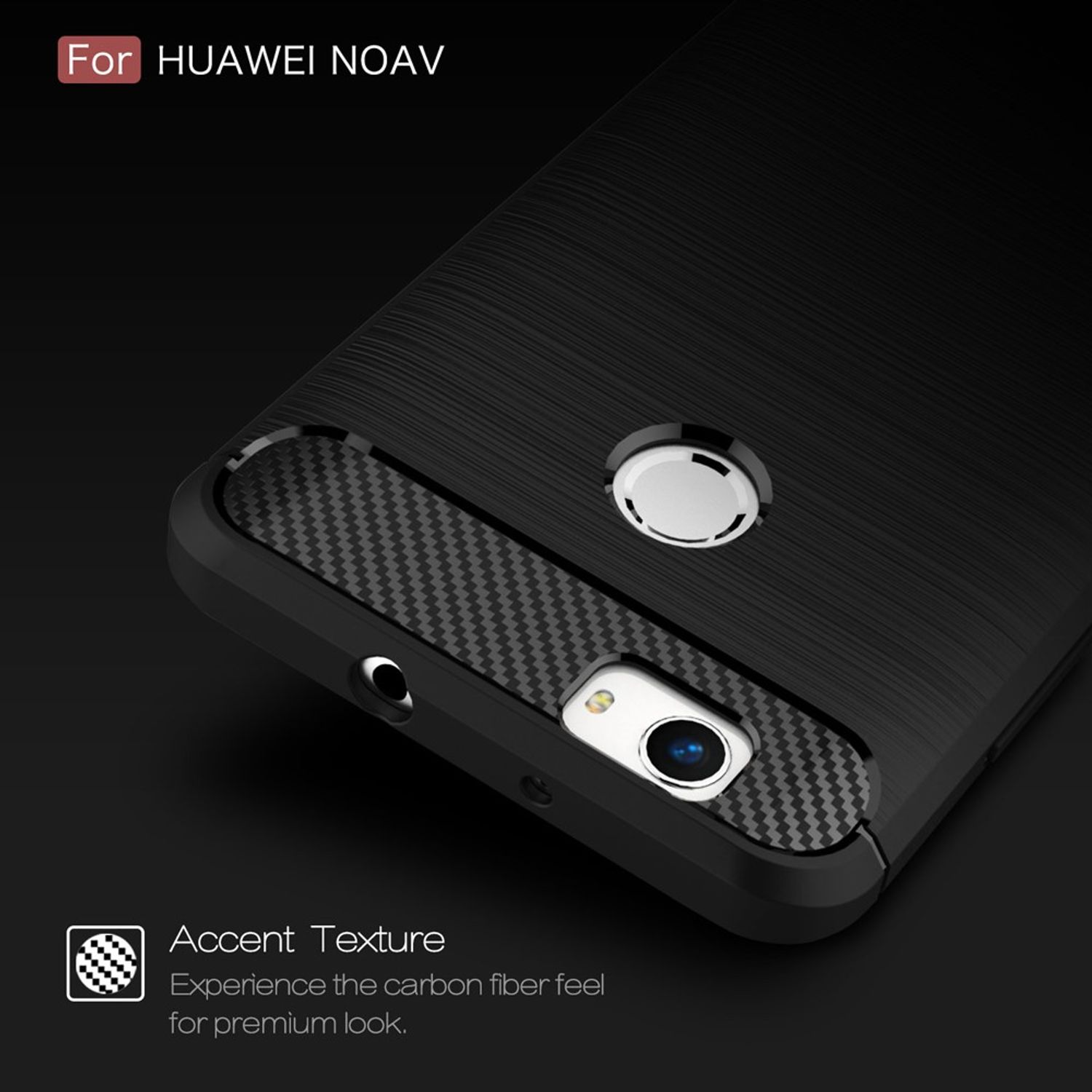 Schwarze Handyhülle mit Akzenttextur und dem Text Für HUAWEI NOVA.
