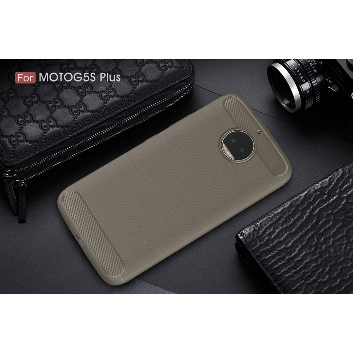 Optik, Moto KÖNIG DESIGN Handyhülle G5S Grau Carbon Plus, Motorola, Backcover,
