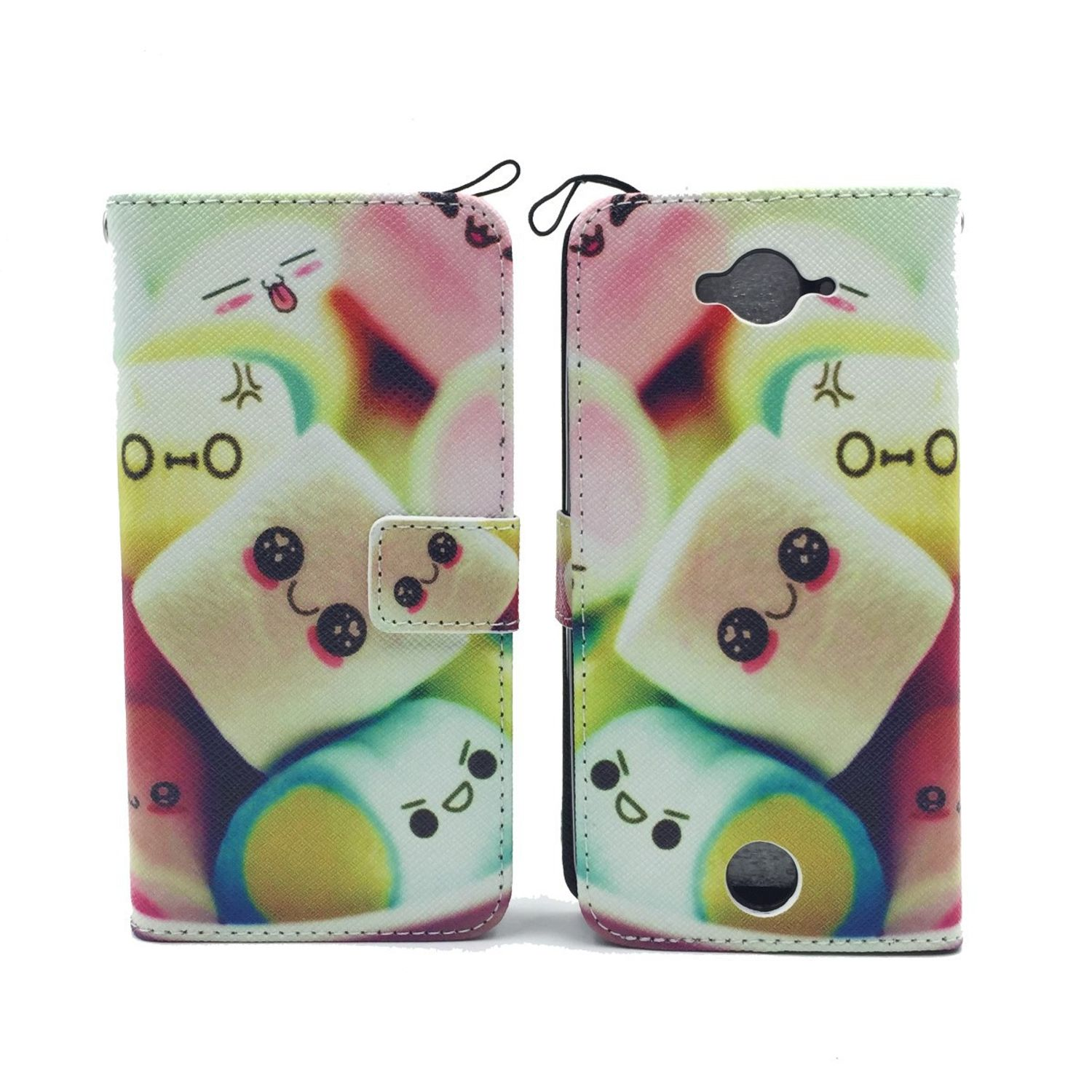 Handyhülle mit Marshmallow-Design. Vorder- und Rückseite sichtbar.