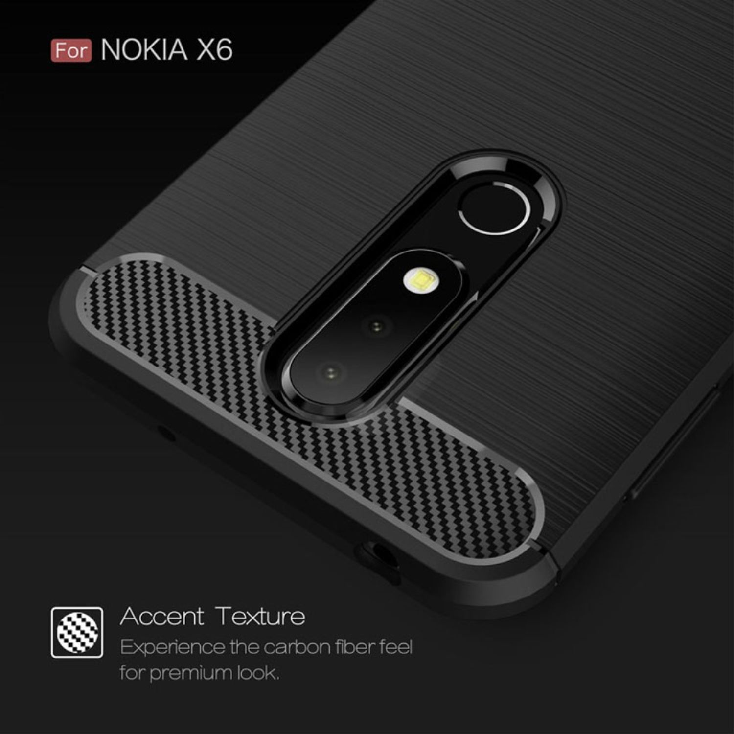 X6, Optik, DESIGN Backcover, Grau KÖNIG Nokia, Handyhülle Carbon