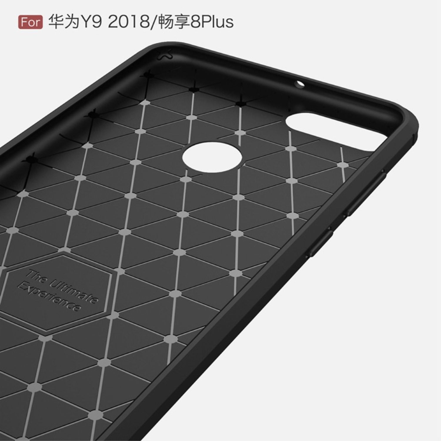 Carbon Huawei, Handyhülle Grau Optik, Y9 DESIGN Backcover, KÖNIG (2018),