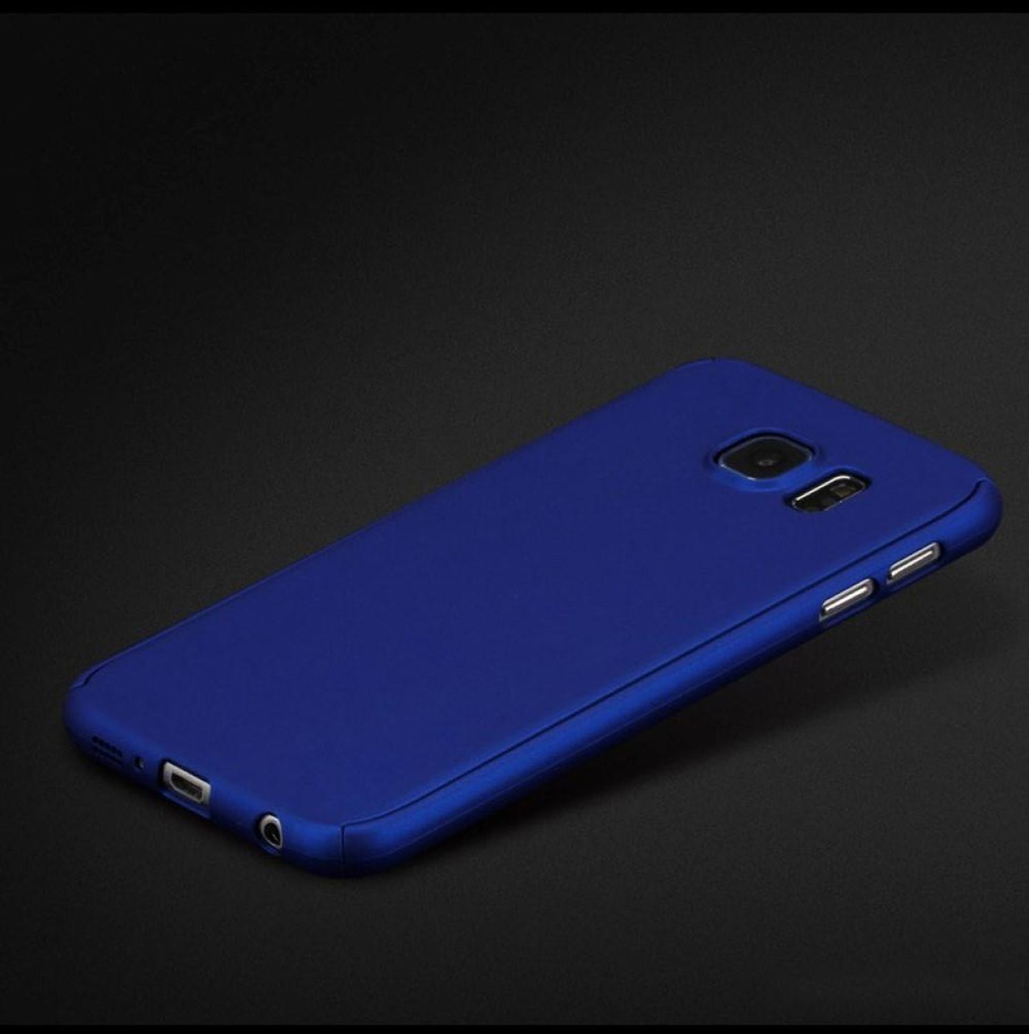 Blaue Handyhülle, sauberes Design, Kamera- und Knopfausschnitte sichtbar.