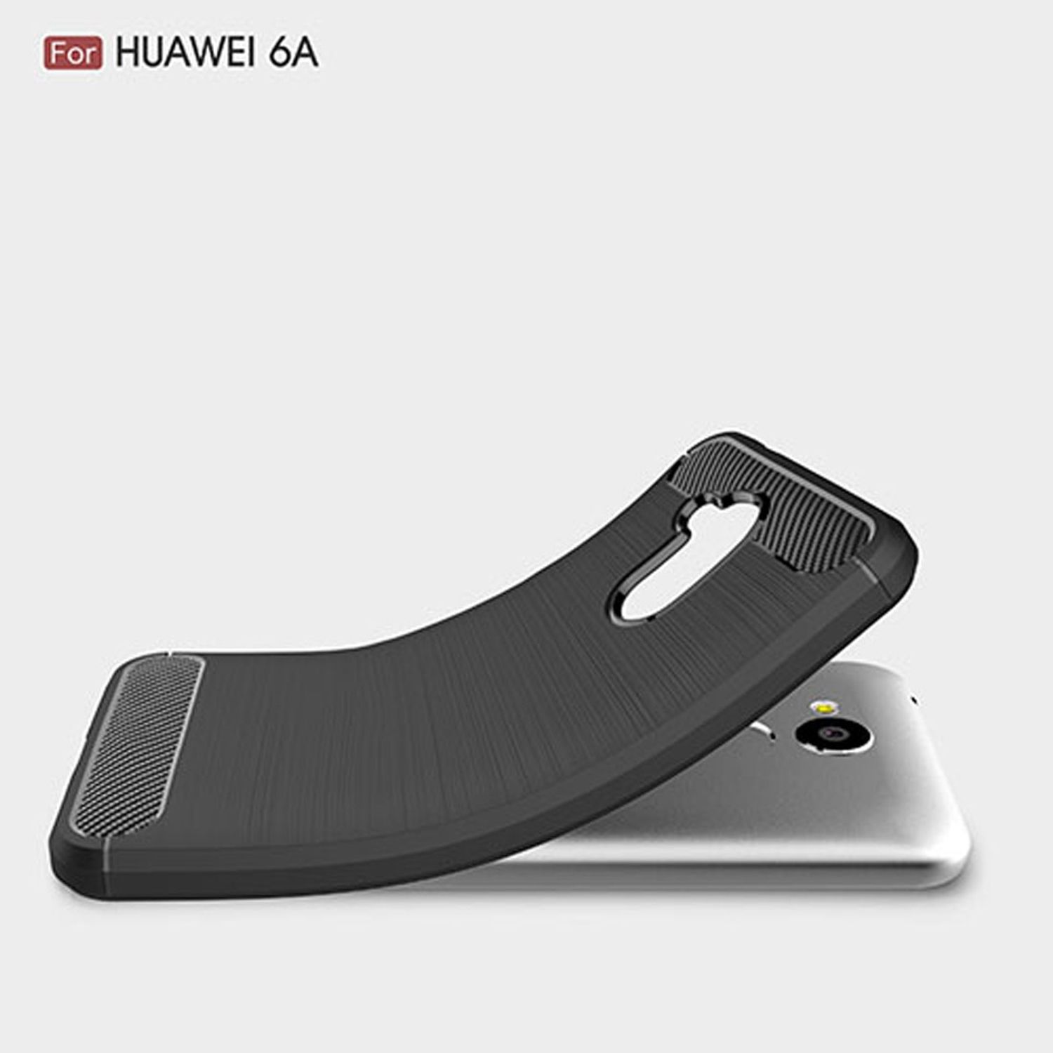 Schwarze Handyhülle über silbernem Telefon. Gehäuse hat strukturiertes Grip-Design.