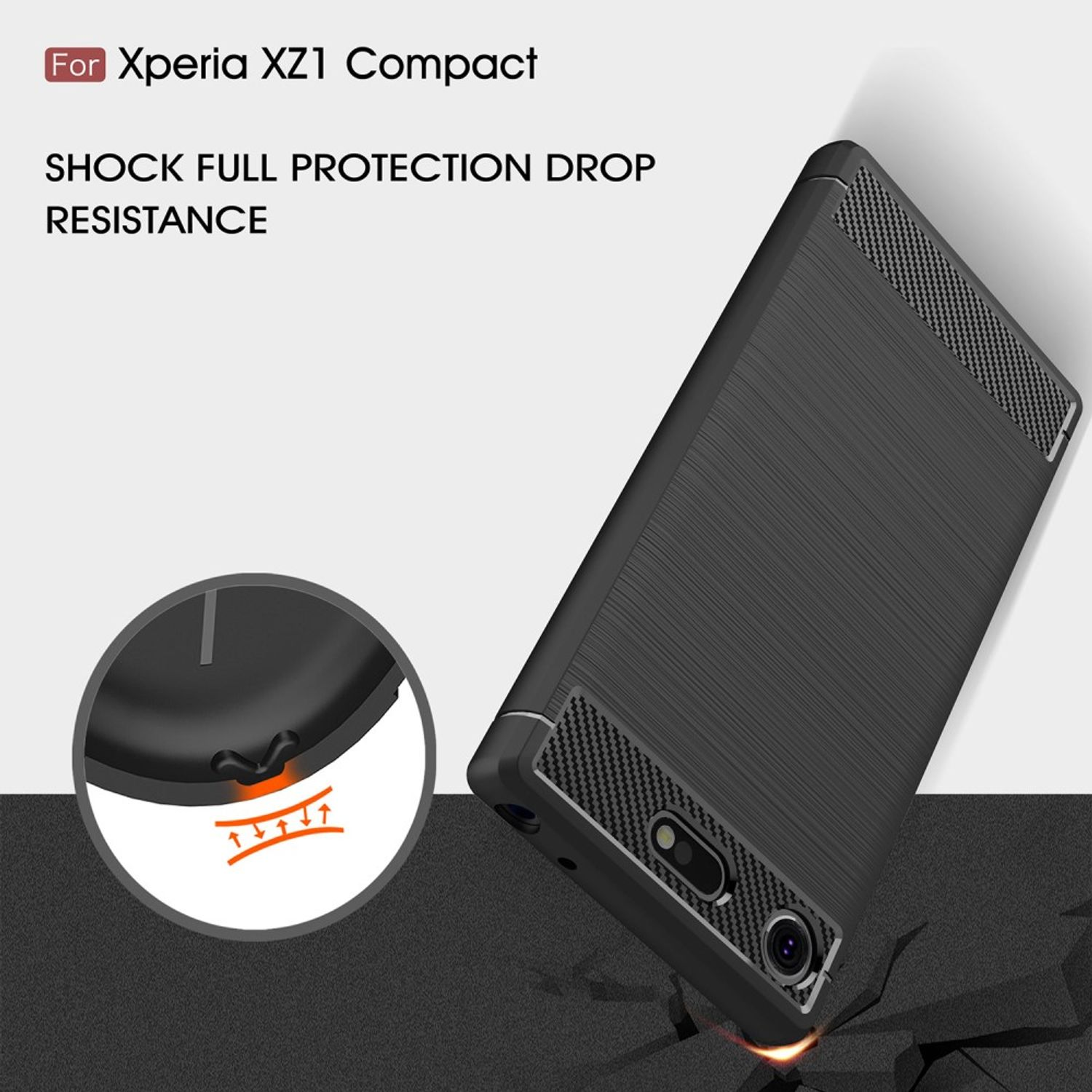 KÖNIG DESIGN Handyhülle Carbon Grau Sony, Backcover, Compact, XZ1 Xperia Optik