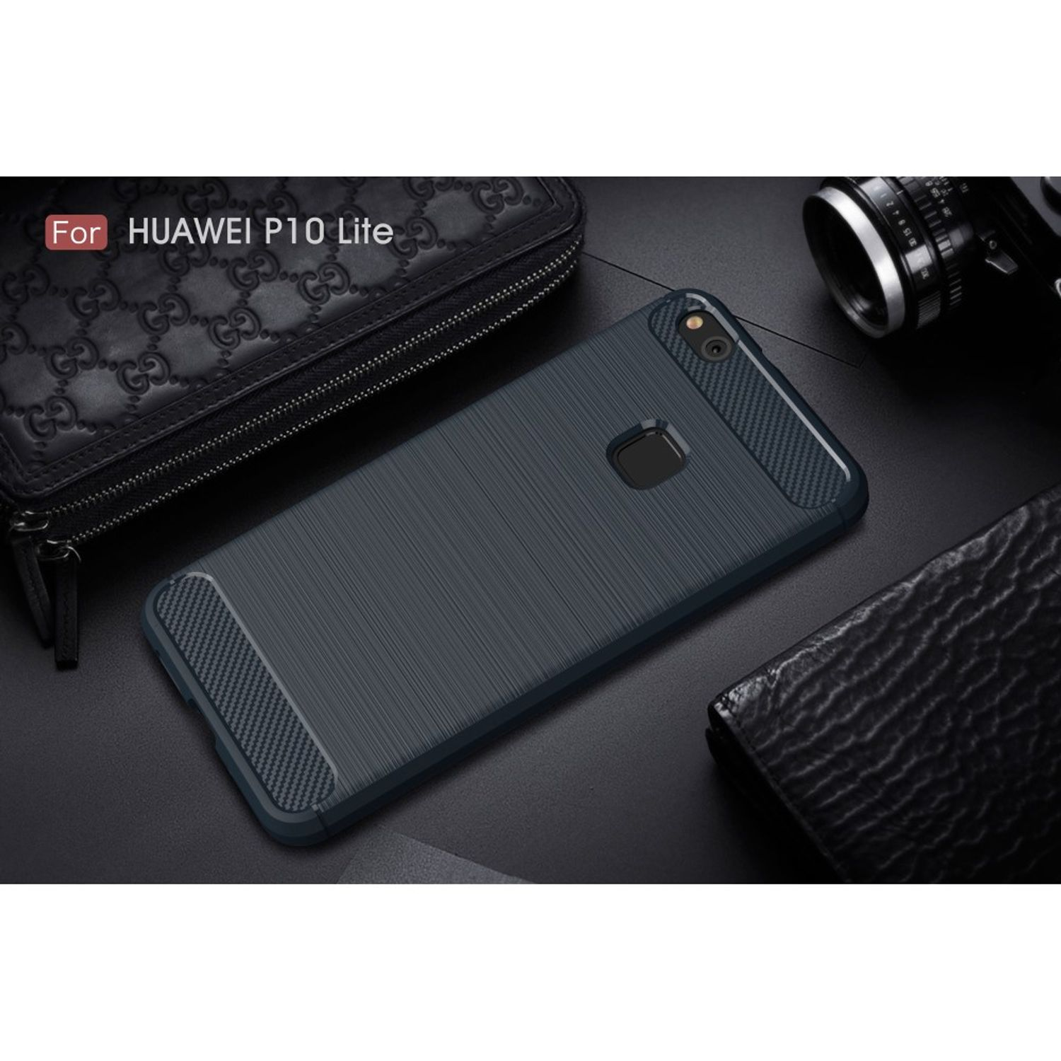 DESIGN P10 Lite, Handyhülle Backcover, Blau Optik, KÖNIG Huawei, Carbon