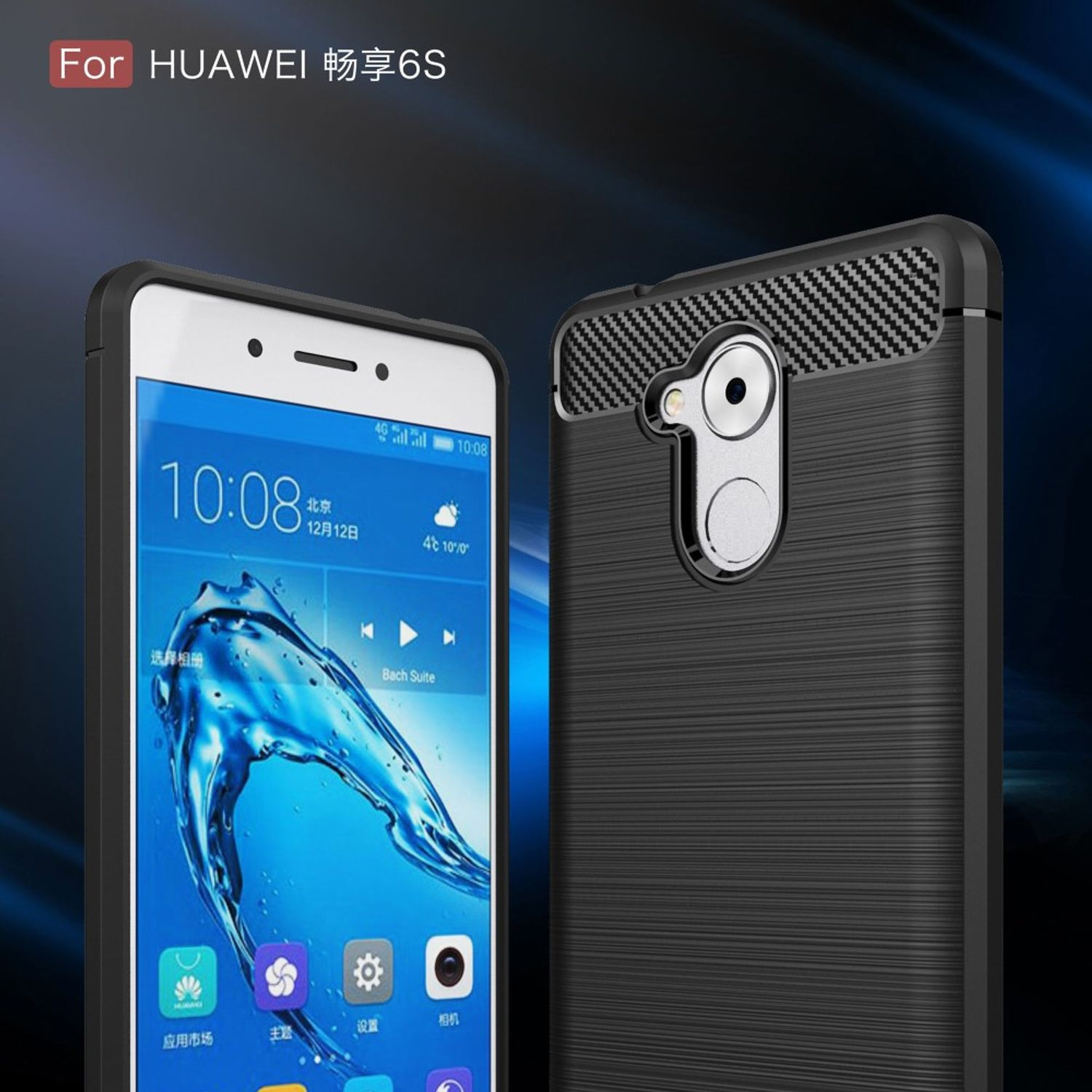 Enjoy Huawei, Blau KÖNIG Handyhülle DESIGN Backcover, Carbon 6s, Optik,