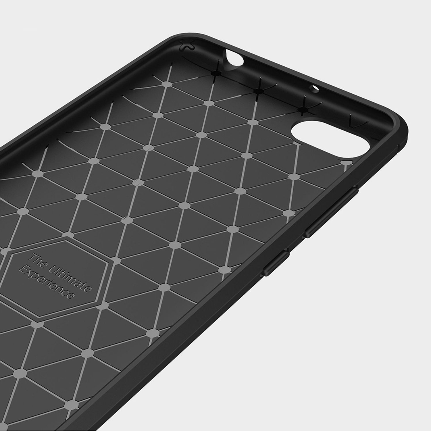 Schwarze Handyhülleninnenseite mit geometrischem Muster.