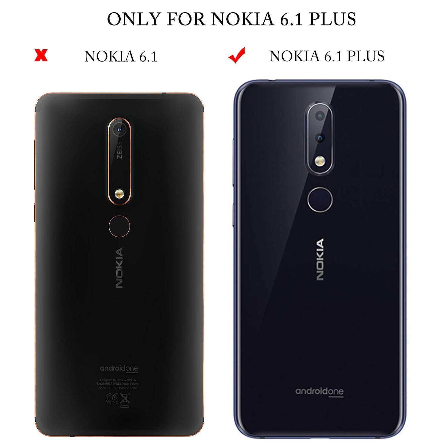 Zwei Telefone: eines mit rotem X, das andere mit grünem Häkchen. Text: NOKIA 6.1 PLUS.
