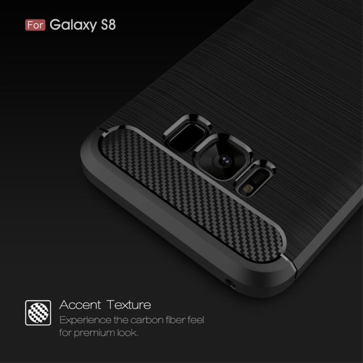 Schwarze Handyhülle mit Kohlefasertextur. Der Text lautet 'For Galaxy S8'.
