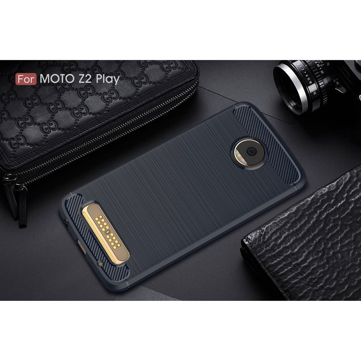 KÖNIG DESIGN Z2 Motorola, Carbon Backcover, Handyhülle Blau Optik, Play, Moto