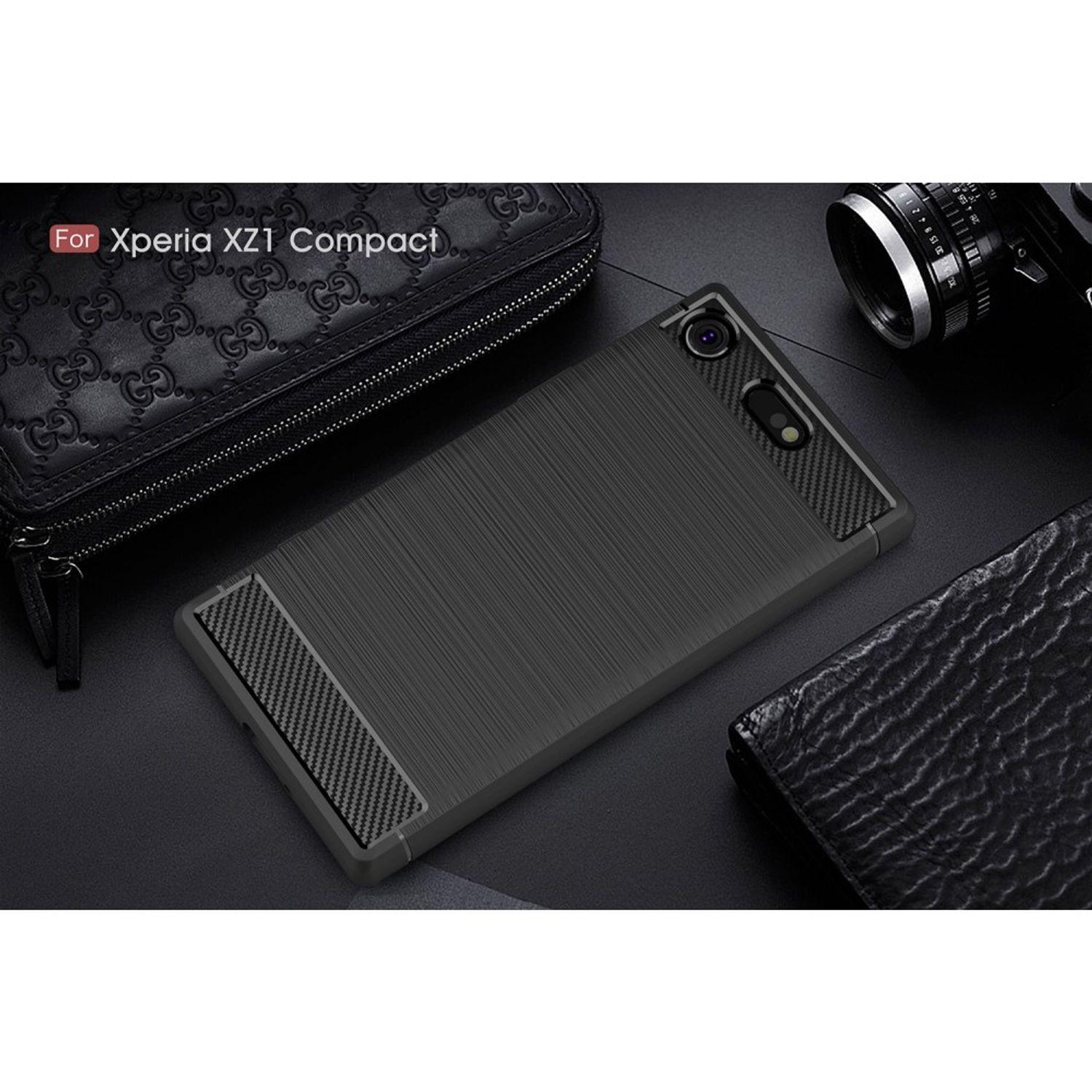 KÖNIG DESIGN Handyhülle Carbon Optik, Sony, Xperia XZ1 Mini, Backcover, Schwarz