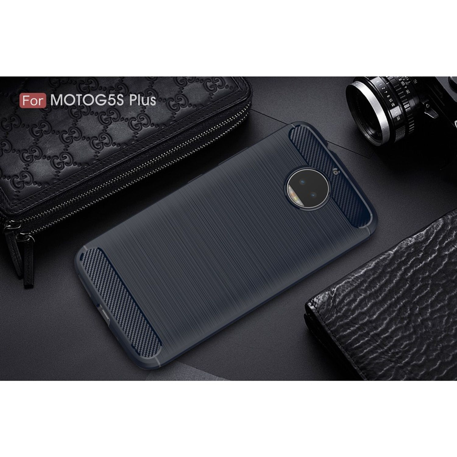 KÖNIG DESIGN Handyhülle Carbon Optik, Moto Plus, G5S Blau Motorola, Backcover