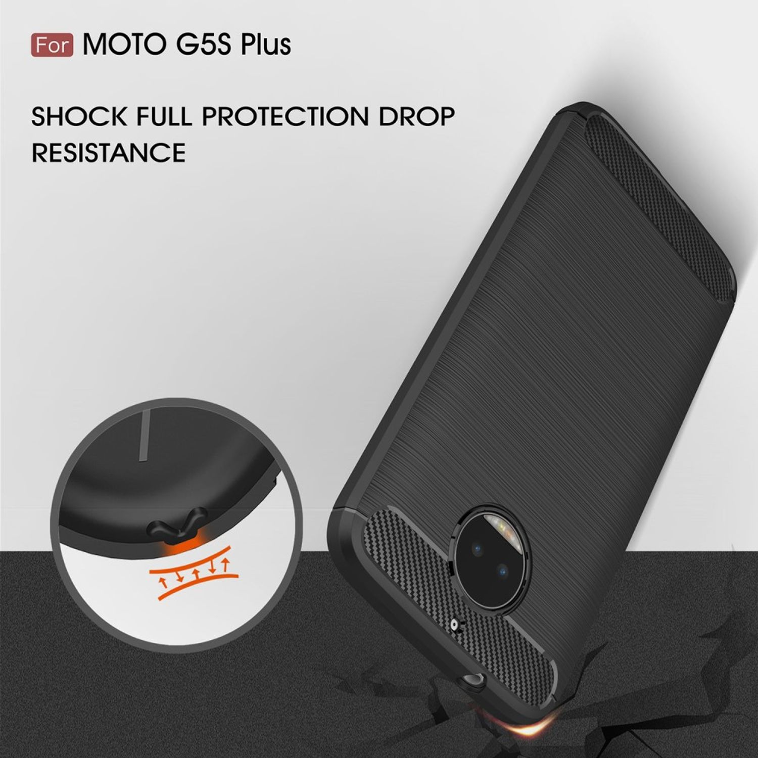 KÖNIG DESIGN Optik, Moto Grau Handyhülle Plus, Carbon Backcover, Motorola, G5S