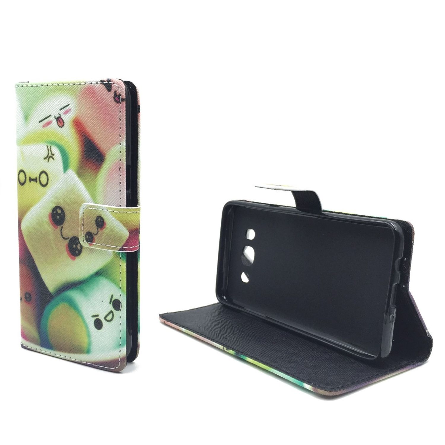 Handyhülle mit Cartoon-Marshmallows. Ein Telefon wird in der Hülle angezeigt.
