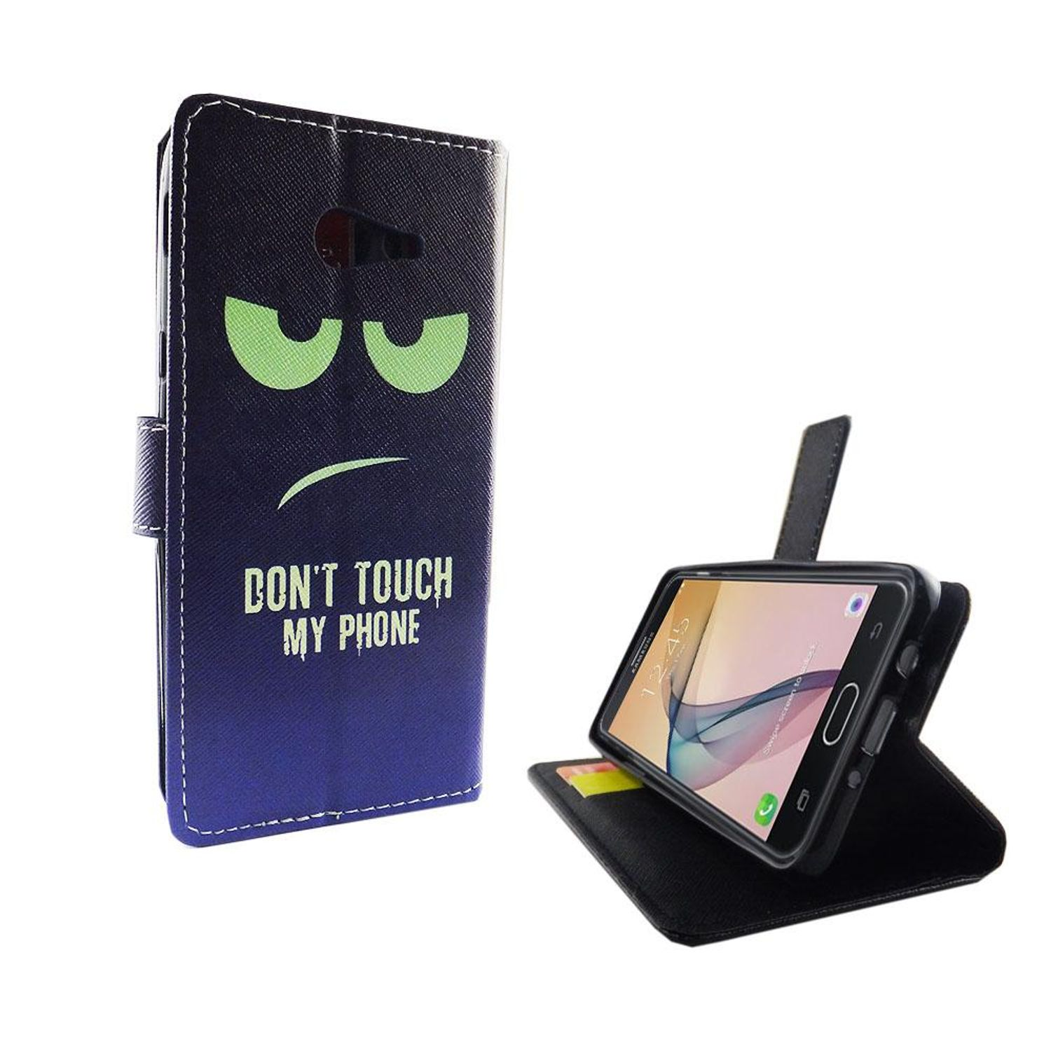 Handyhülle mit "DON'T TOUCH MY PHONE"-Text, mit Telefon im Inneren.