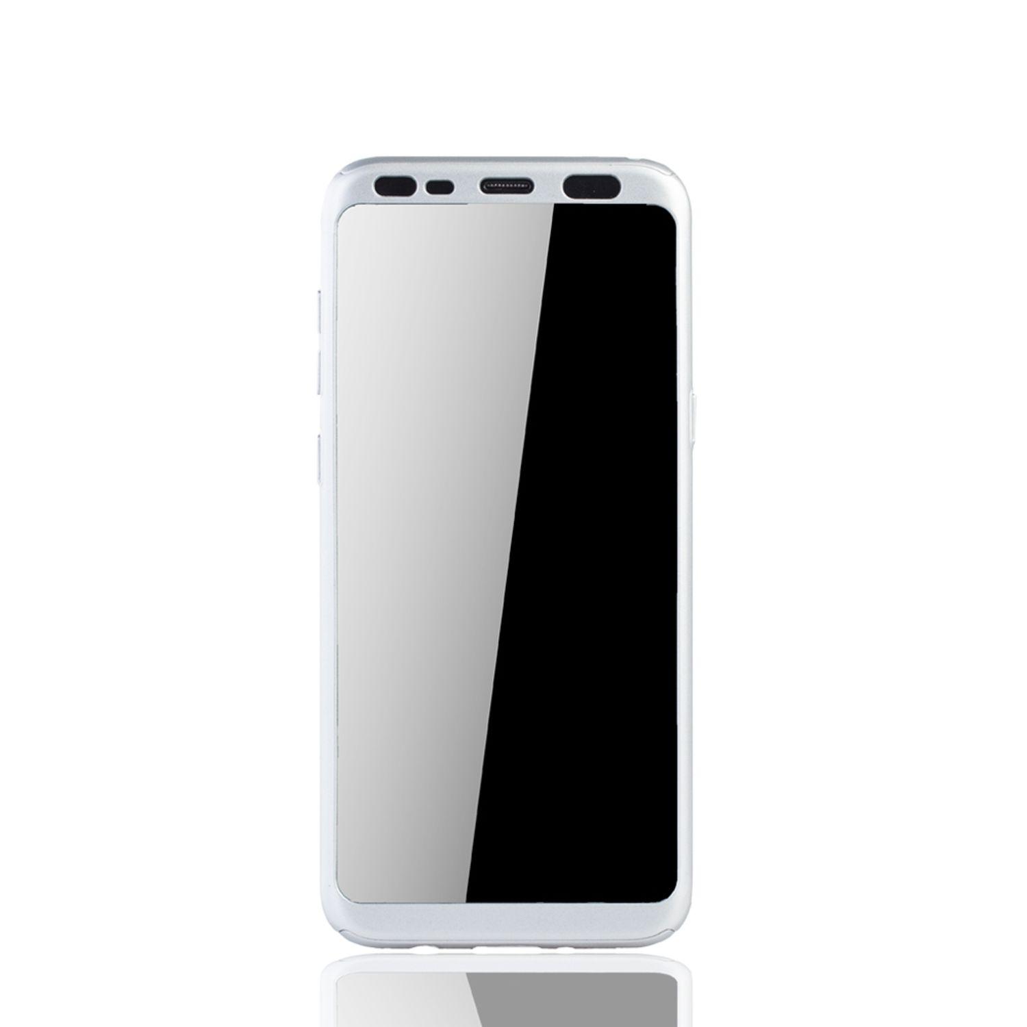 Smartphone mit weißem Rahmen und schwarzem Display. Der Bildschirm ist ausgeschaltet.