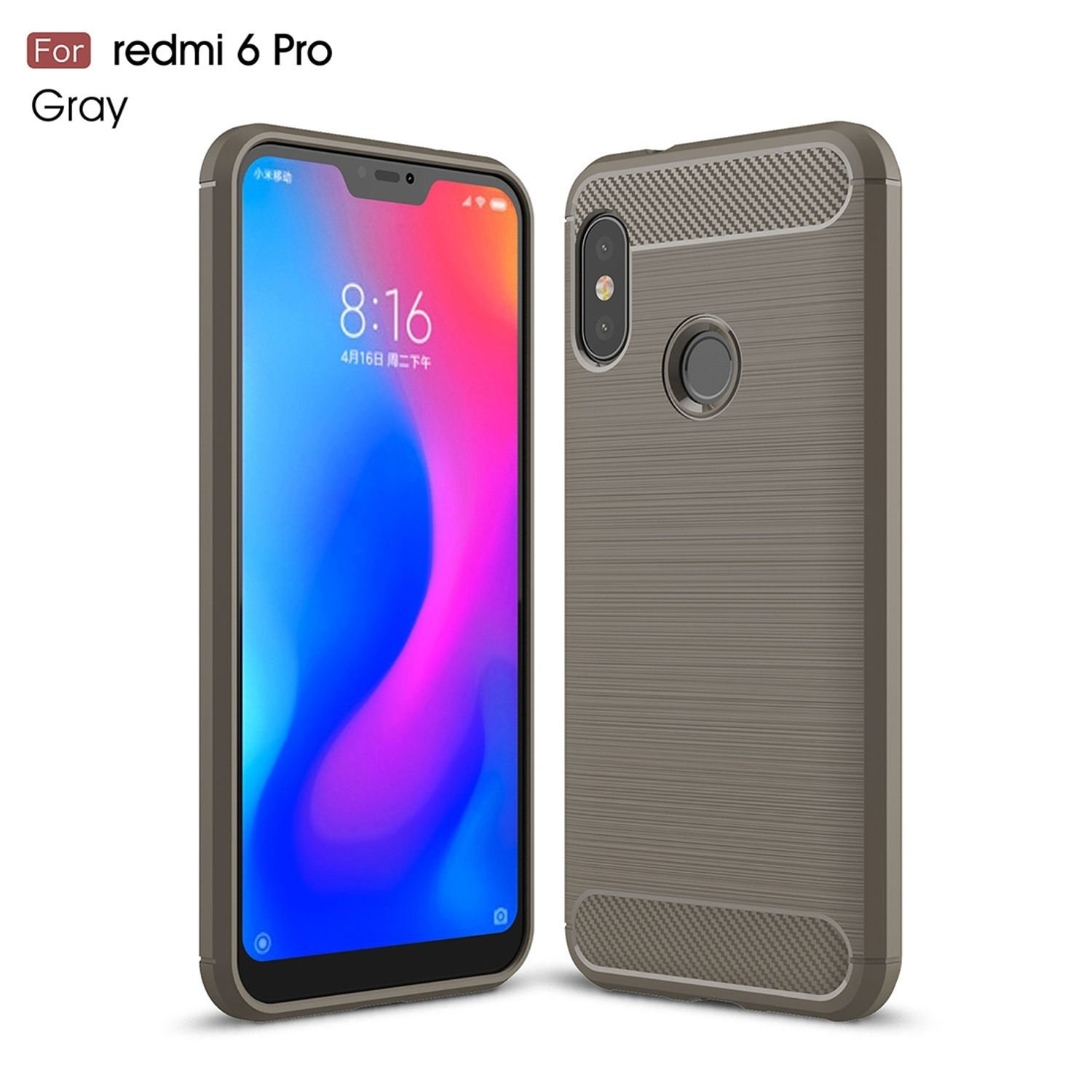 Graue Handyhülle für Redmi 6 Pro. Es hat ein strukturiertes Design.