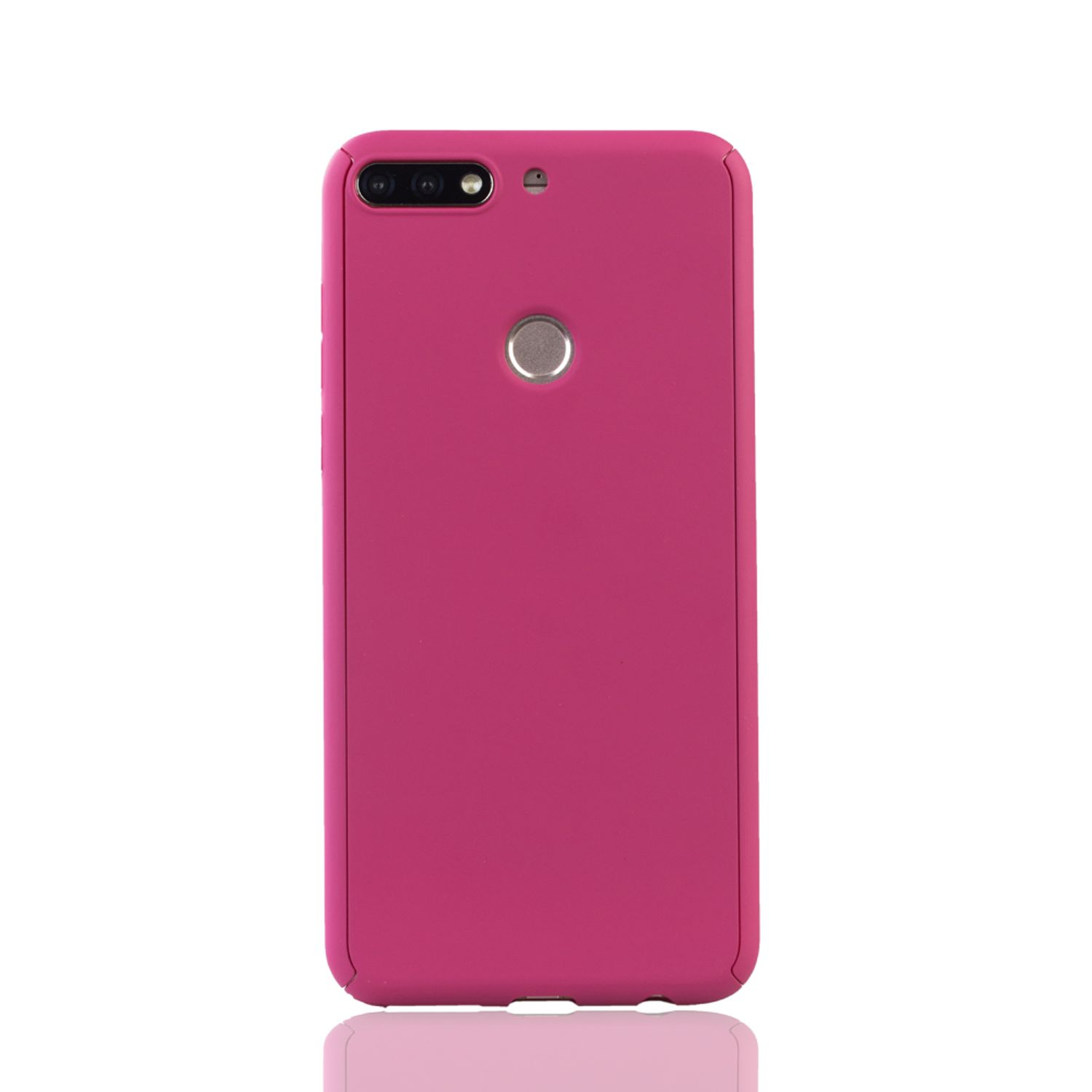 Pinke Handyhülle. Das Telefon hat eine Kamera und einen Fingerabdruckleser.