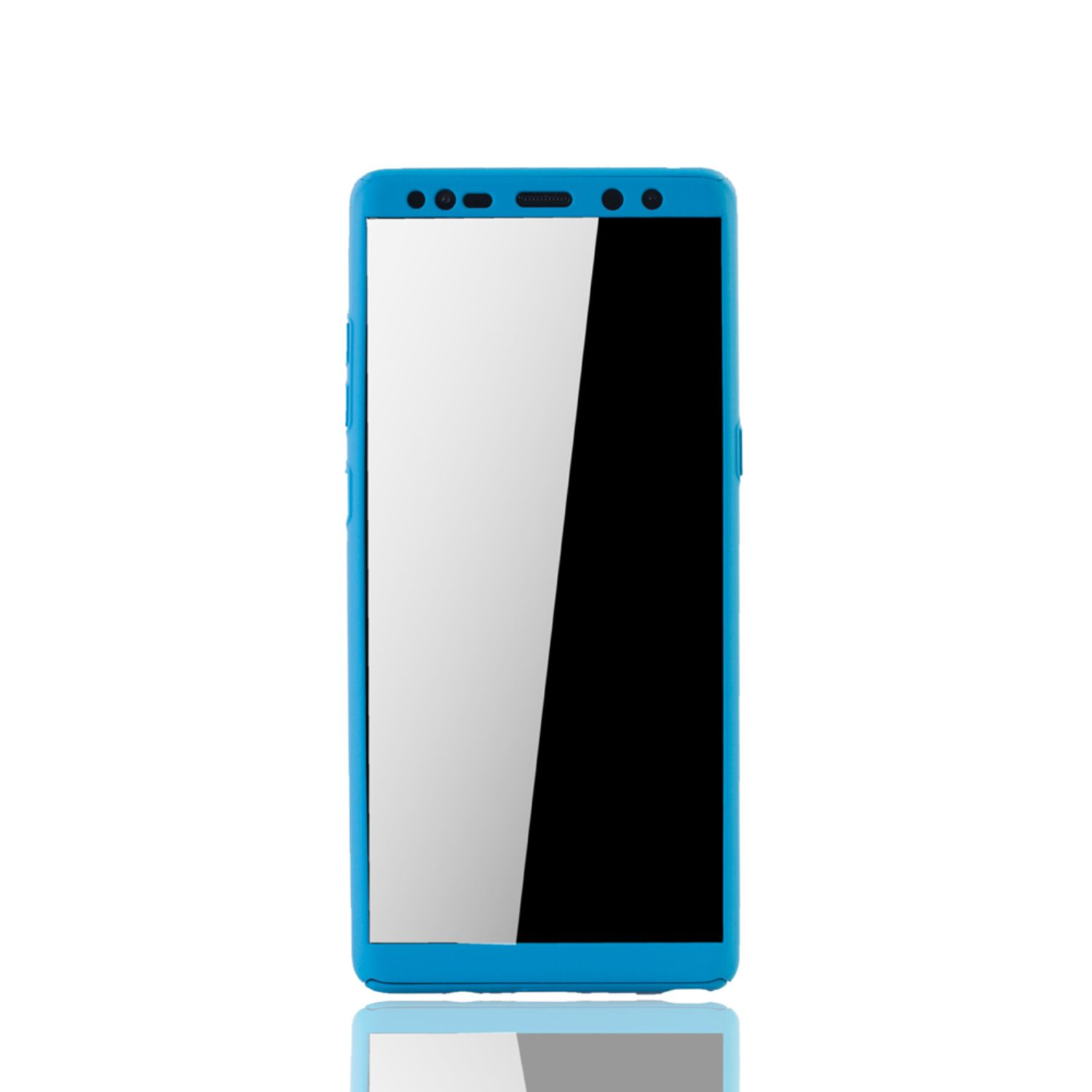Blaues Telefon. Der Bildschirm ist schwarz und weiß.