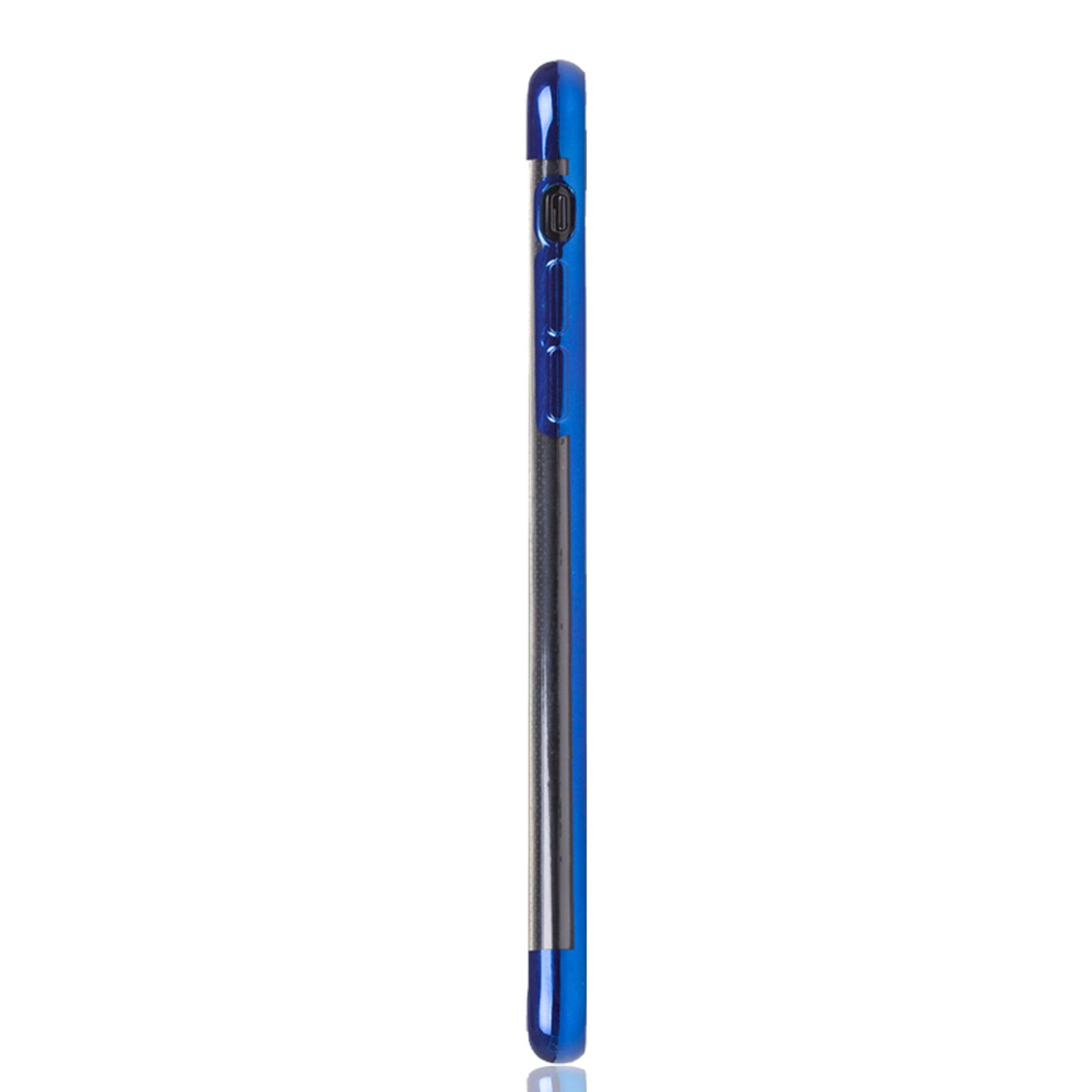 Seitenansicht eines blauen Telefons.