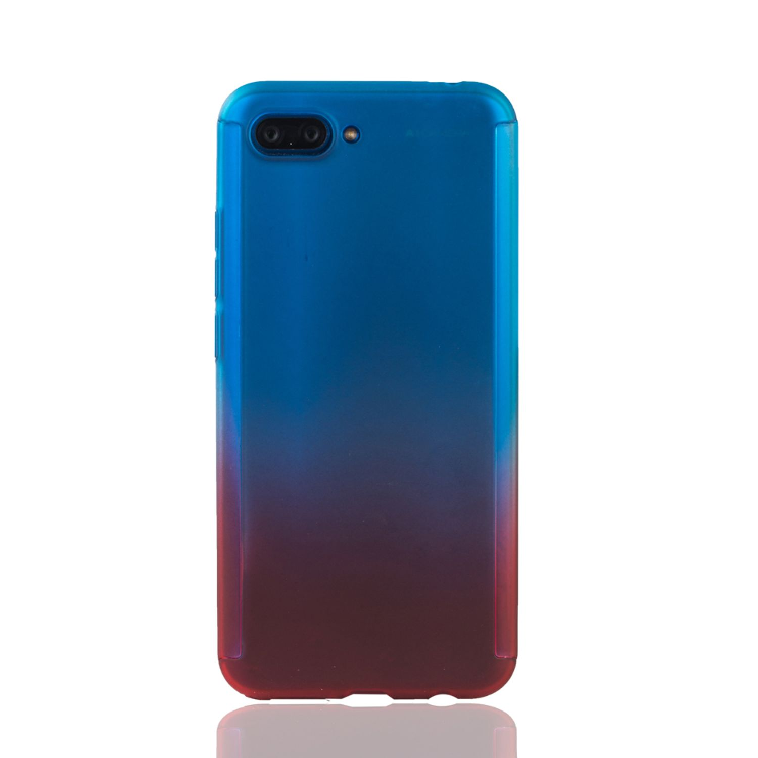 Eine Handyhülle mit Farbverlauf, oben blau, unten rot, weißer Hintergrund.