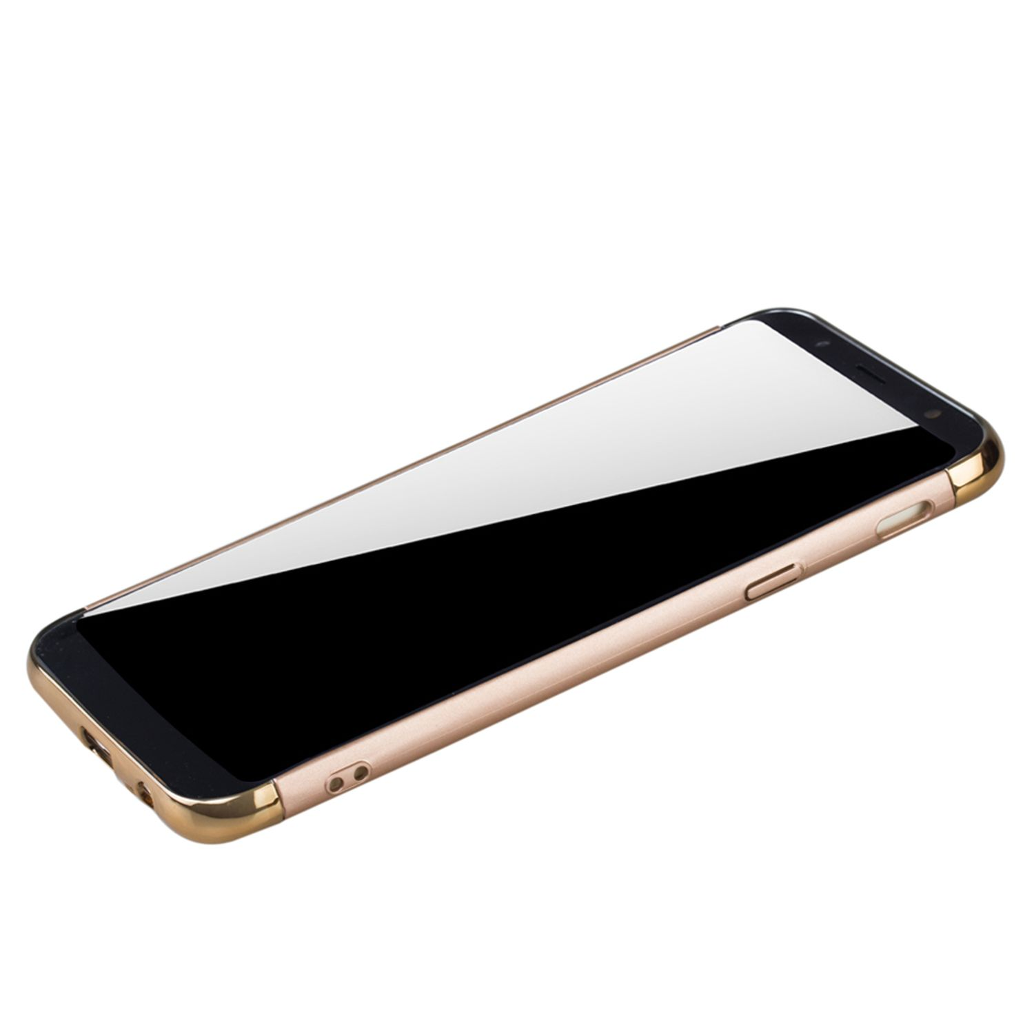 Goldenes Telefon. Schwarzer Bildschirm. Weißer Hintergrund.