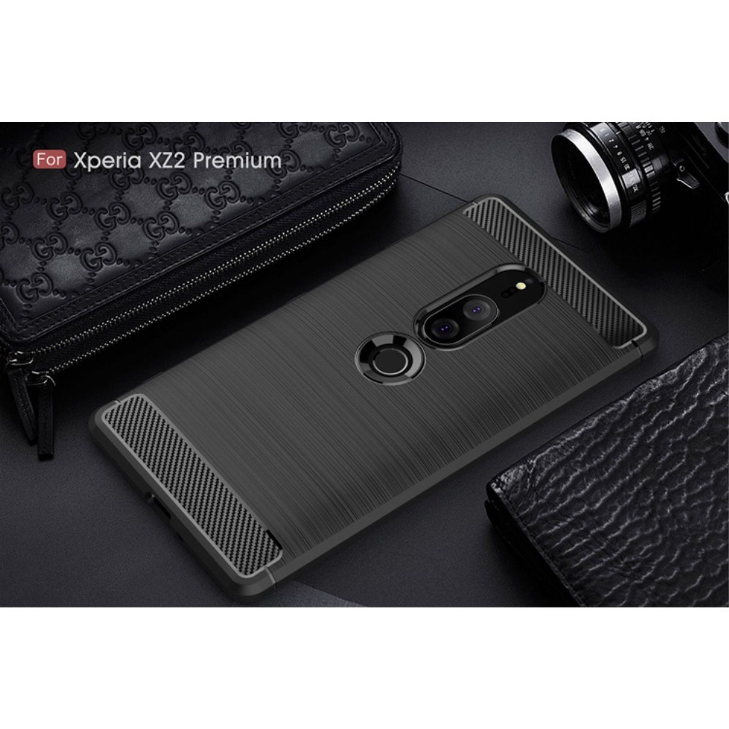 KÖNIG DESIGN Handyhülle Carbon Optik, XZ2 Sony, Schwarz Backcover, Xperia Premium